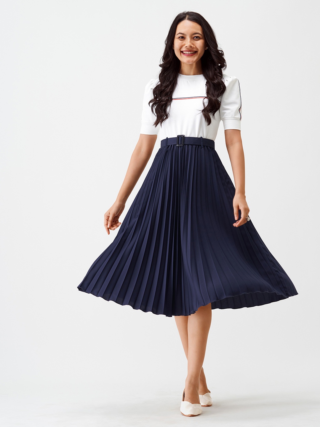 

AASK Striped Midi Fit and Flare Dresses, Navy blue