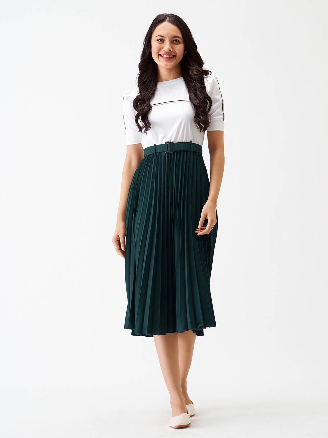 

AASK Striped Midi Fit and Flare Dresses, Green