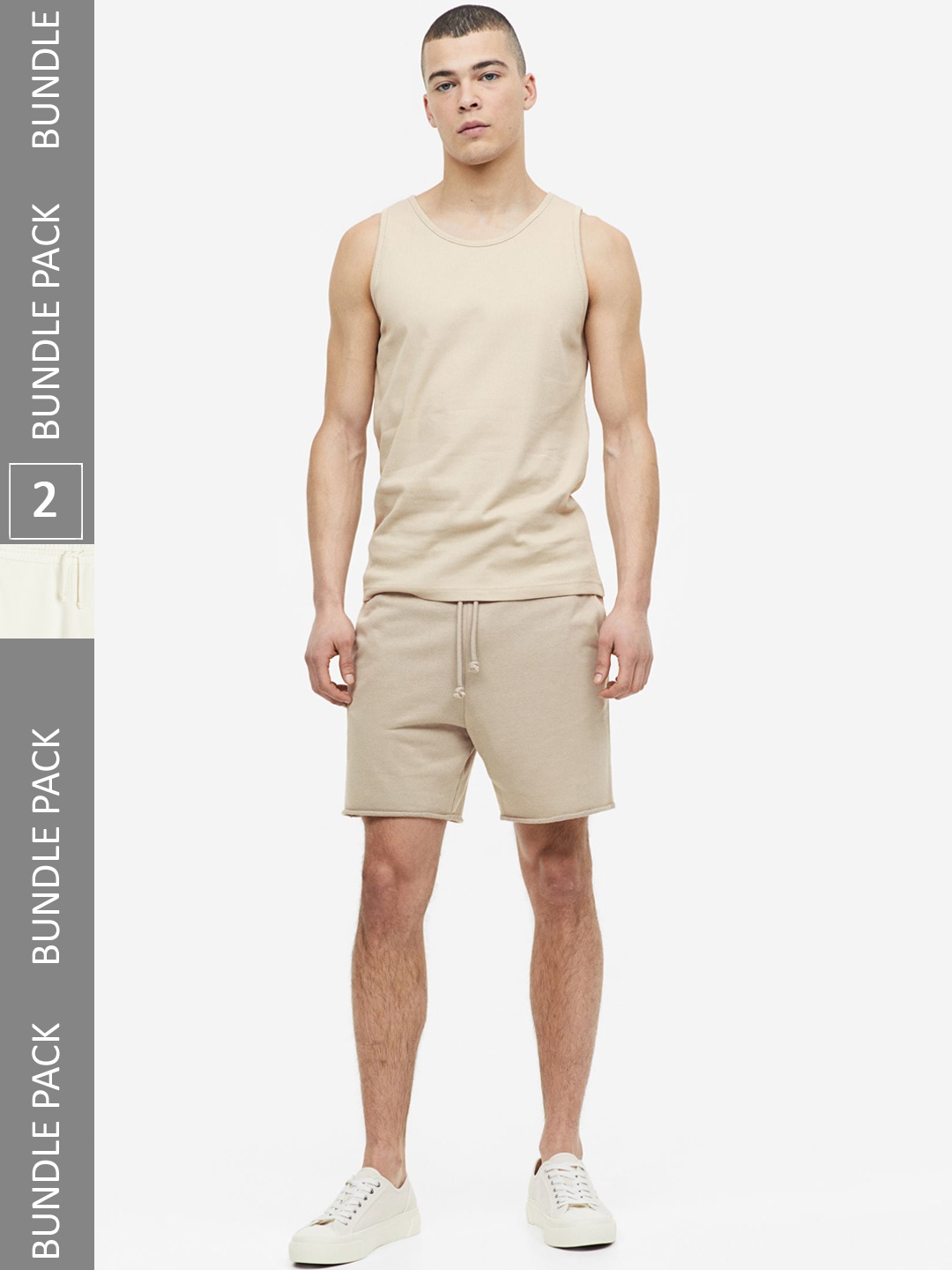 

H&M Men 2-Pack Regular Fit Sweatshorts, Beige