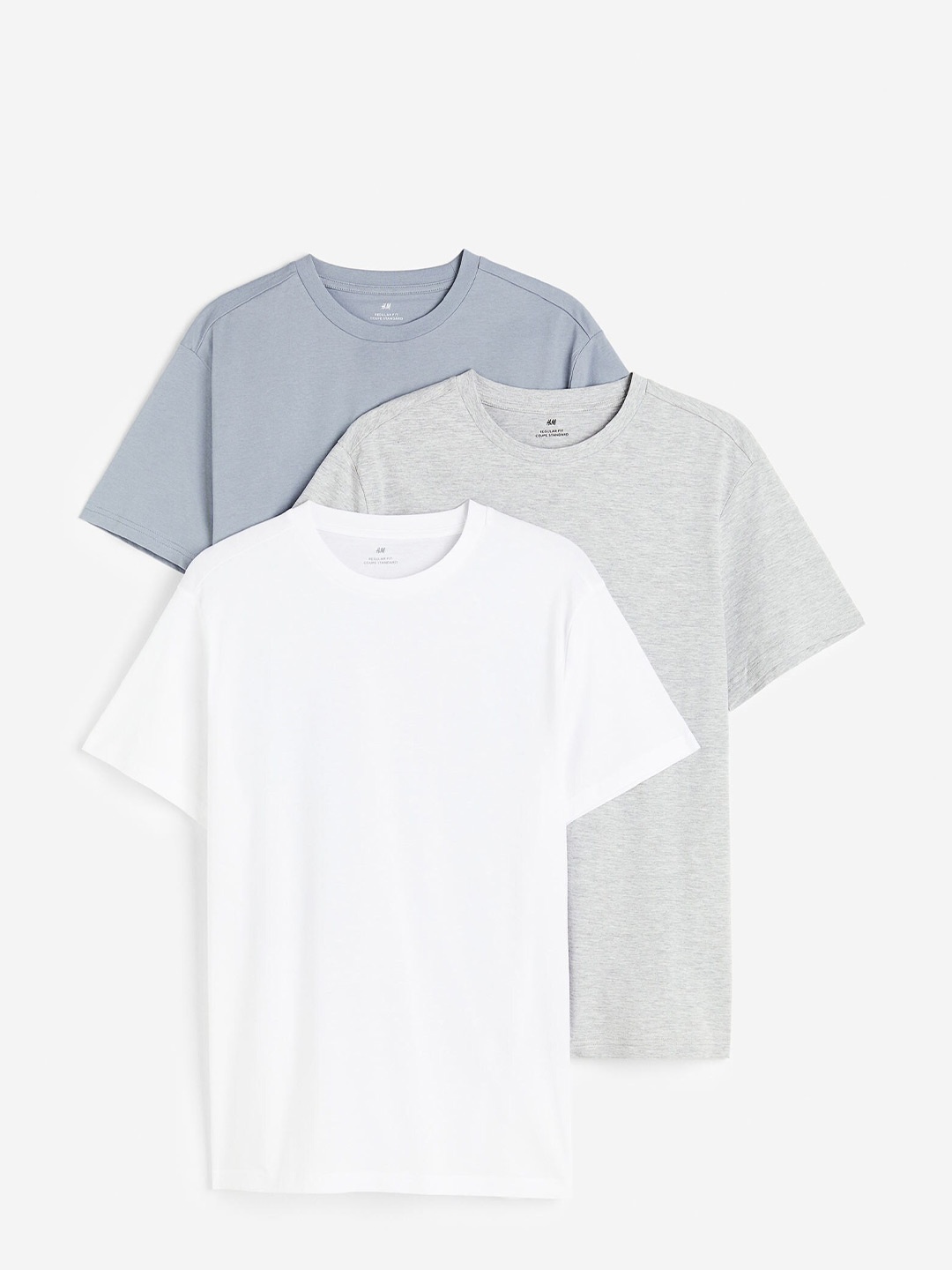 

H&M Men 3-Pack Regular Fit Pure Cotton Round Neck T-shirts, White