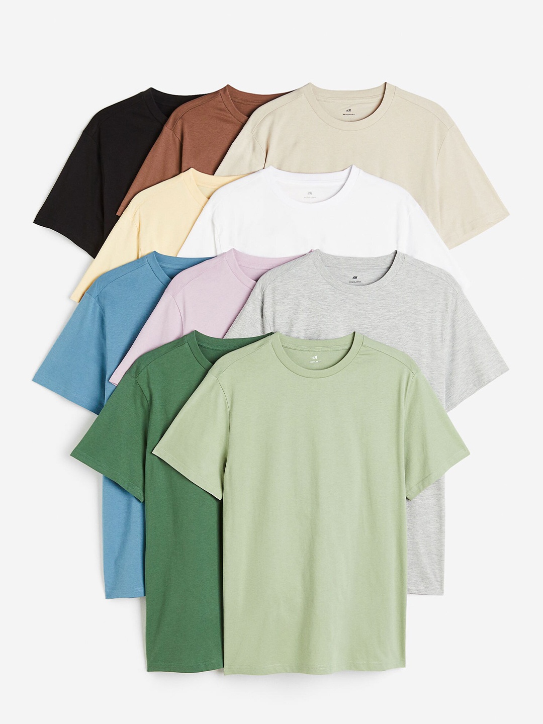 

H&M Men 10-Pack Regular Fit Round-Neck T-Shirts, Beige