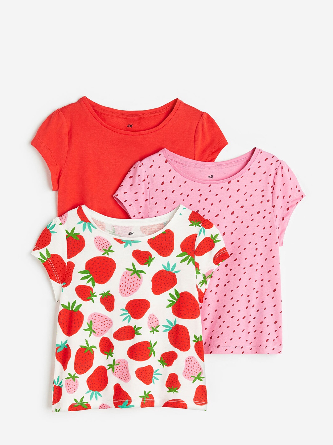 

H&M Girls 3-Pack Jersey Tops, Red