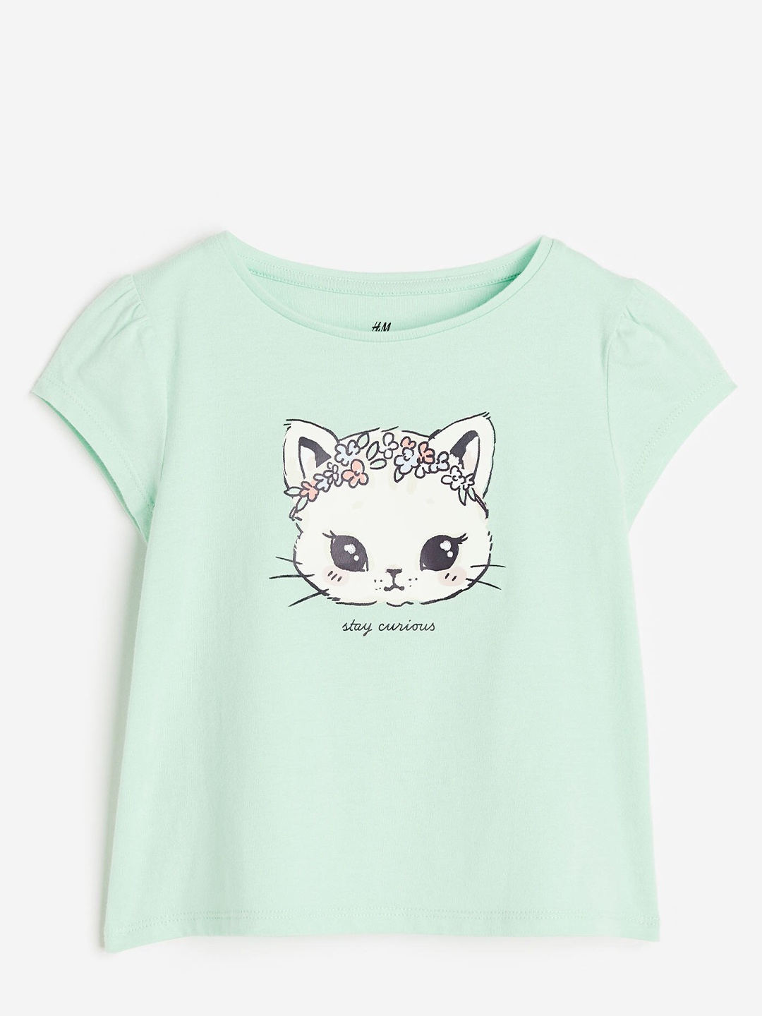 

H&M Girls Puff-Sleeved Jersey Top, Sea green