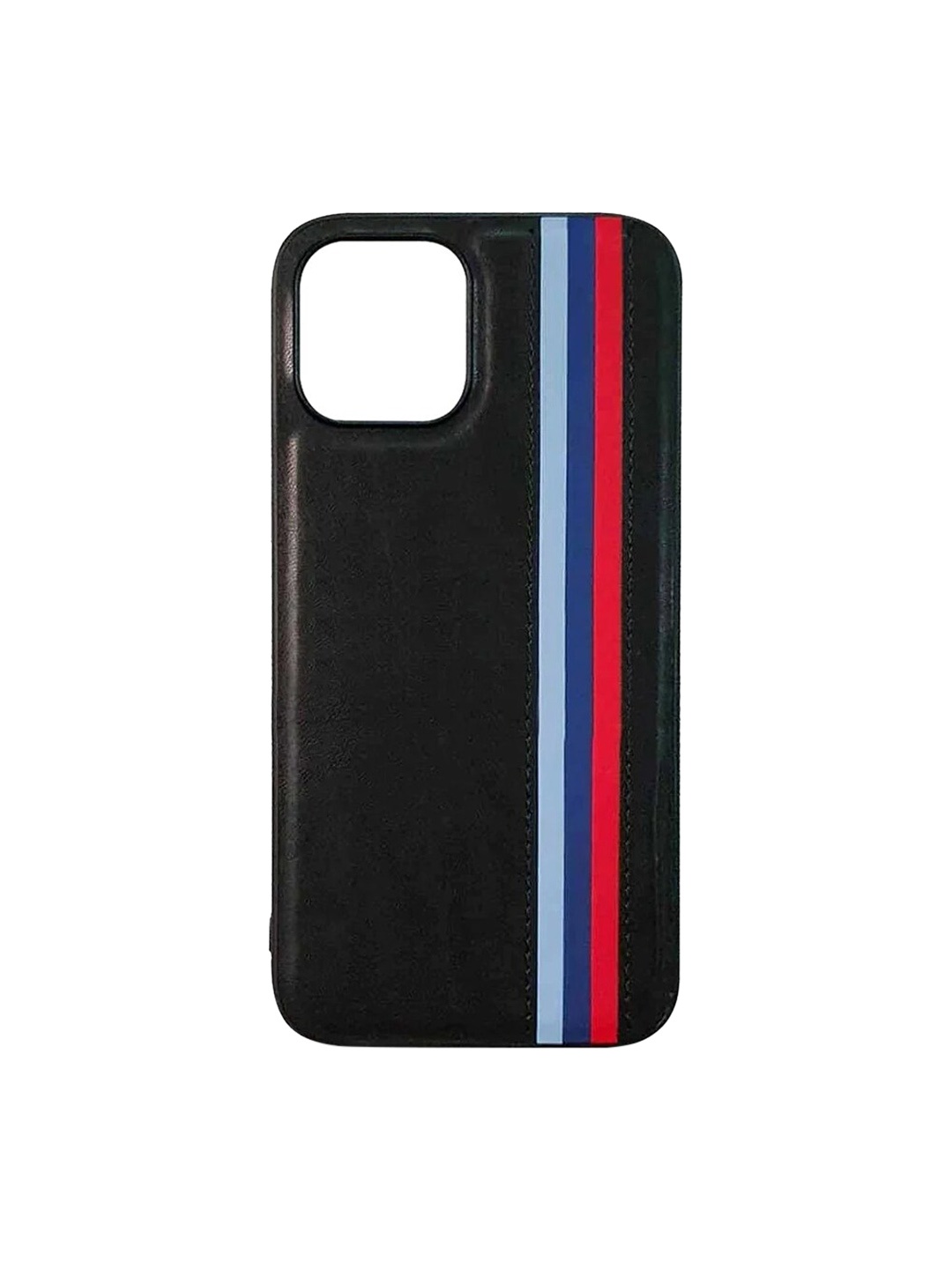 

TREEMODA iPhone 12 Striped Leather Phone Back Case, Black