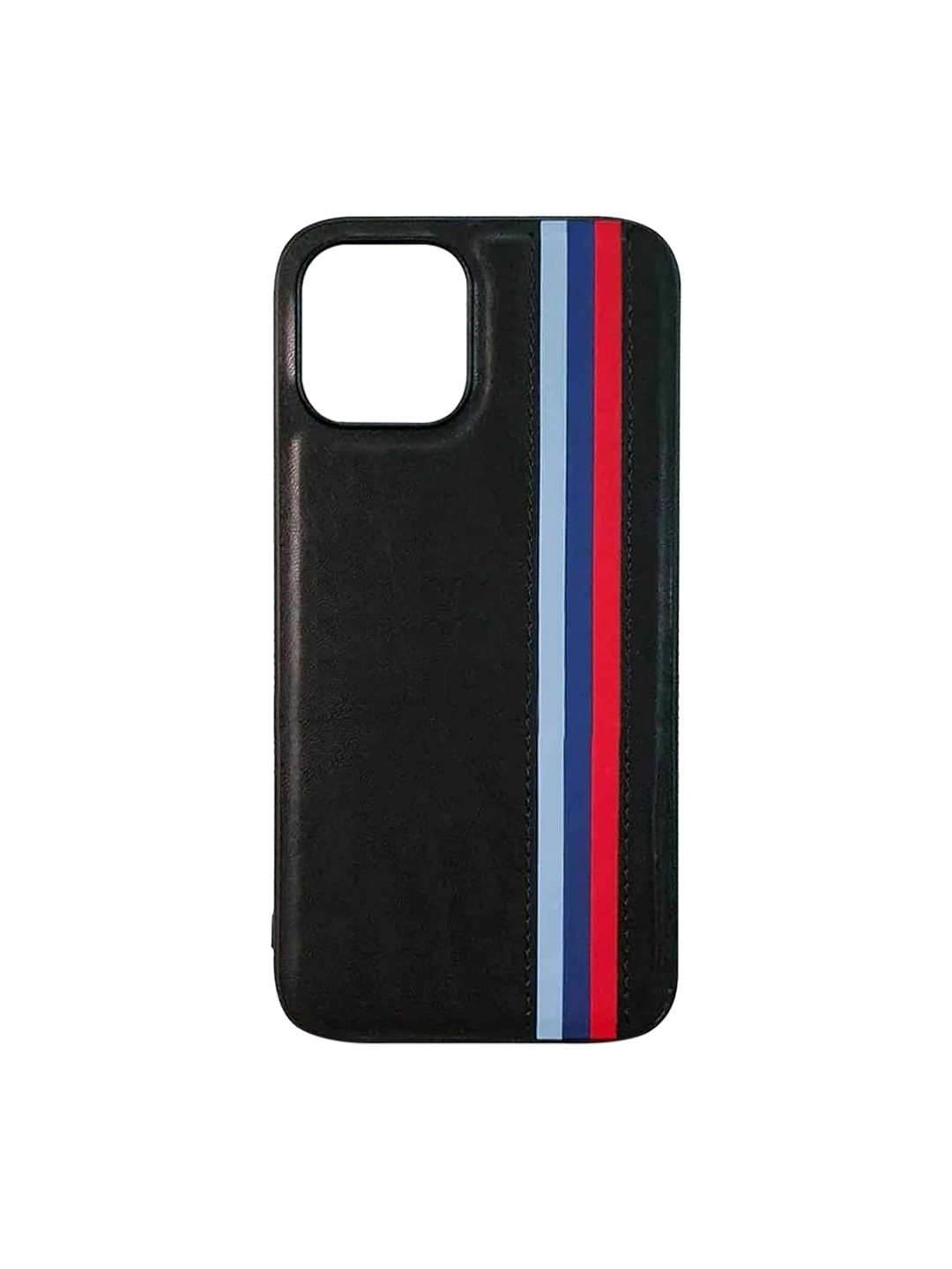 

TREEMODA Striped iPhone 14 Leather Phone Back Case, Black