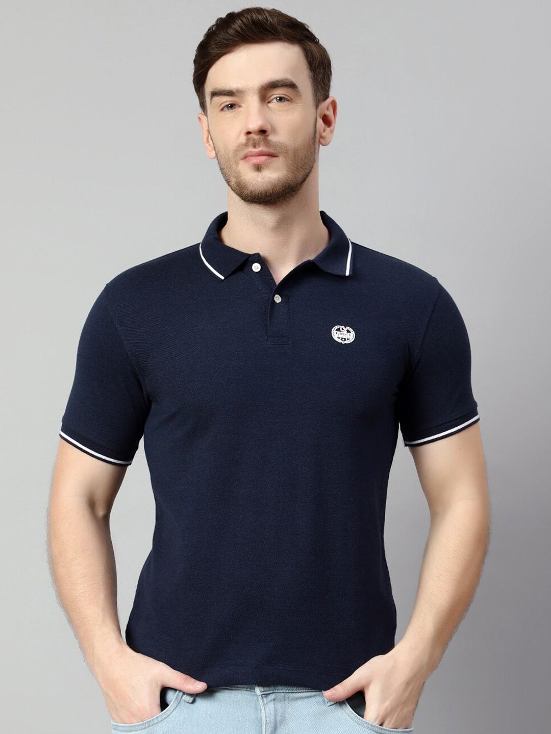 

Cantabil Collar Cotton T-shirt, Navy blue