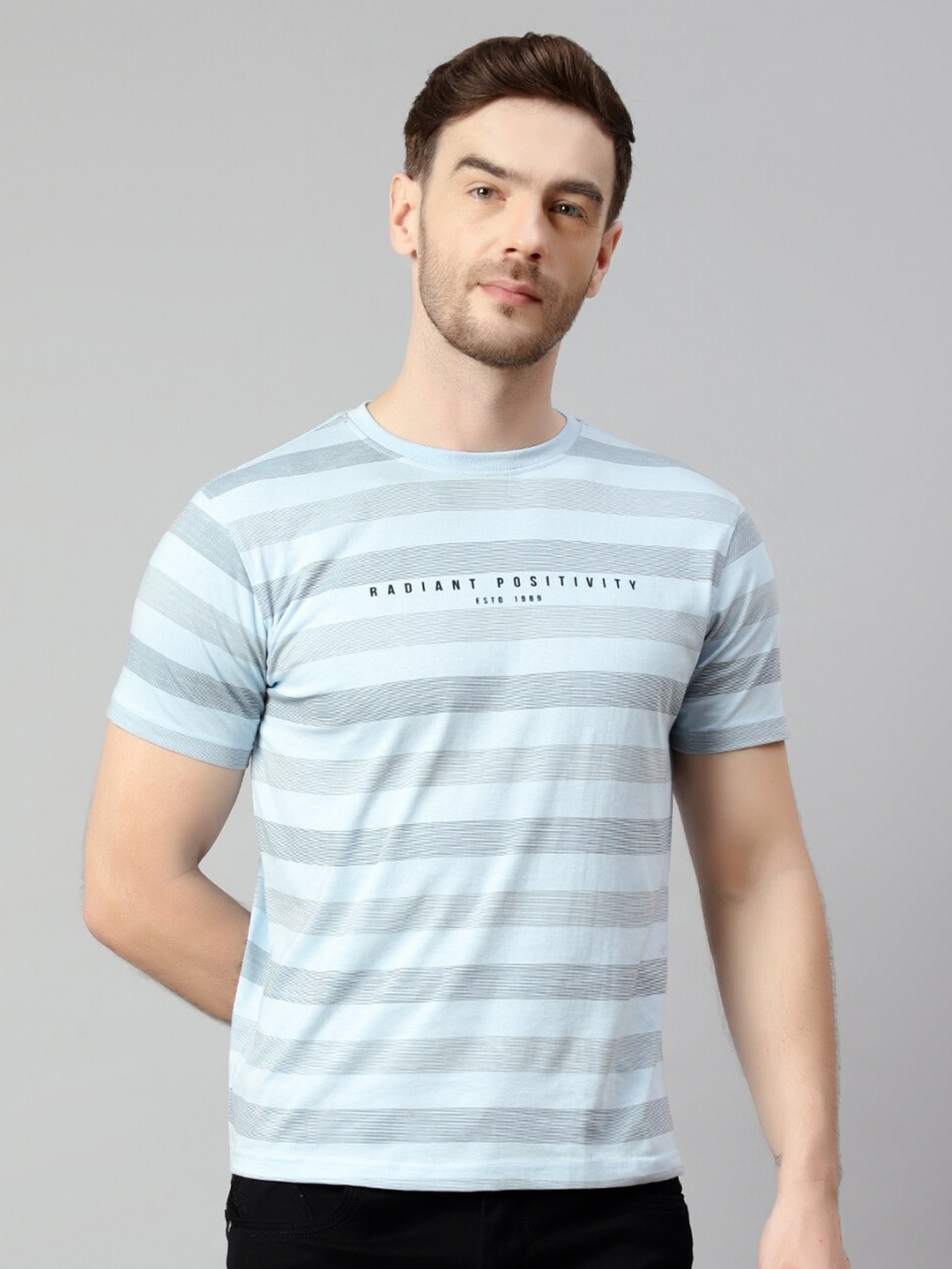 

Cantabil Striped Cotton T-shirt, Blue