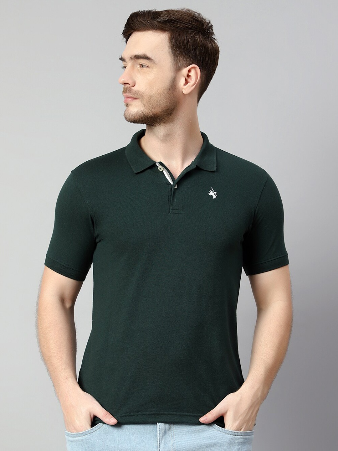 

Cantabil Polo Collar Woven Casual cotton T-shirt, Green