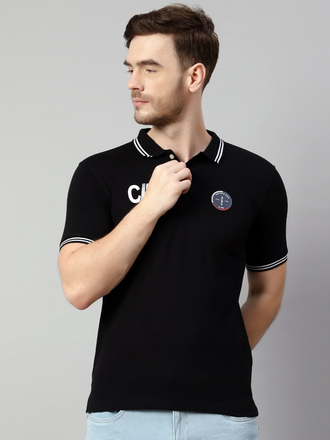 

Cantabil Comfort Polo Collar Cotton T-shirt, Black