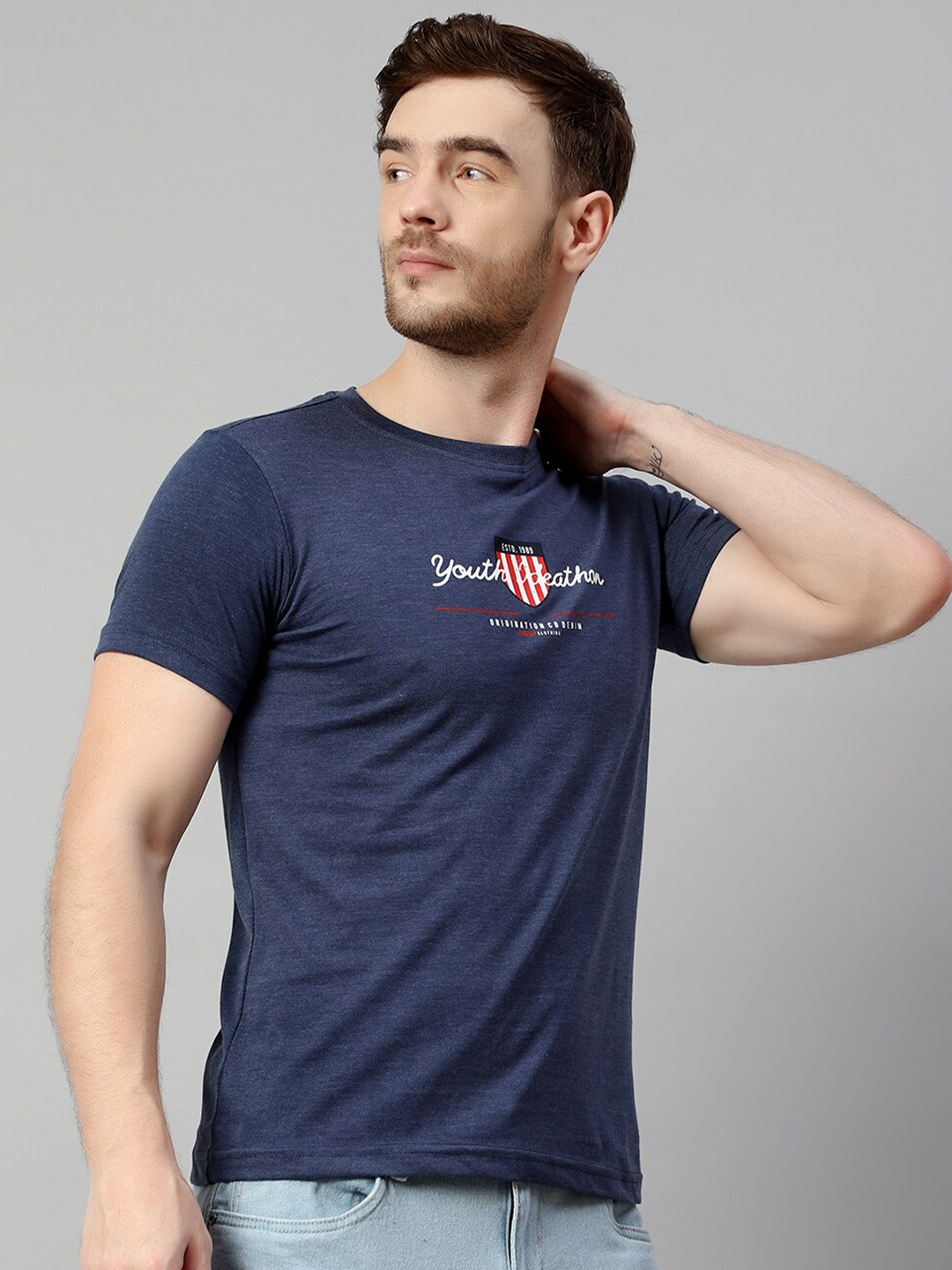 

Cantabil Typography Printed Cotton T-shirt, Navy blue