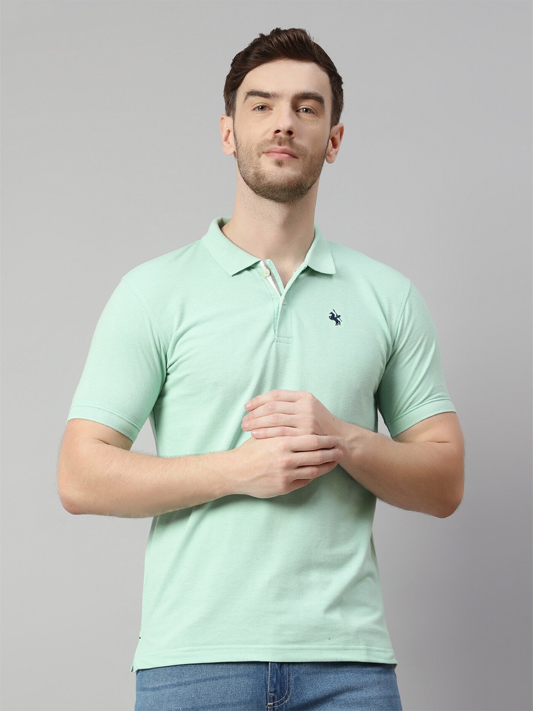 

Cantabil Polo Collar Short Sleeves Cotton T-shirt, Green