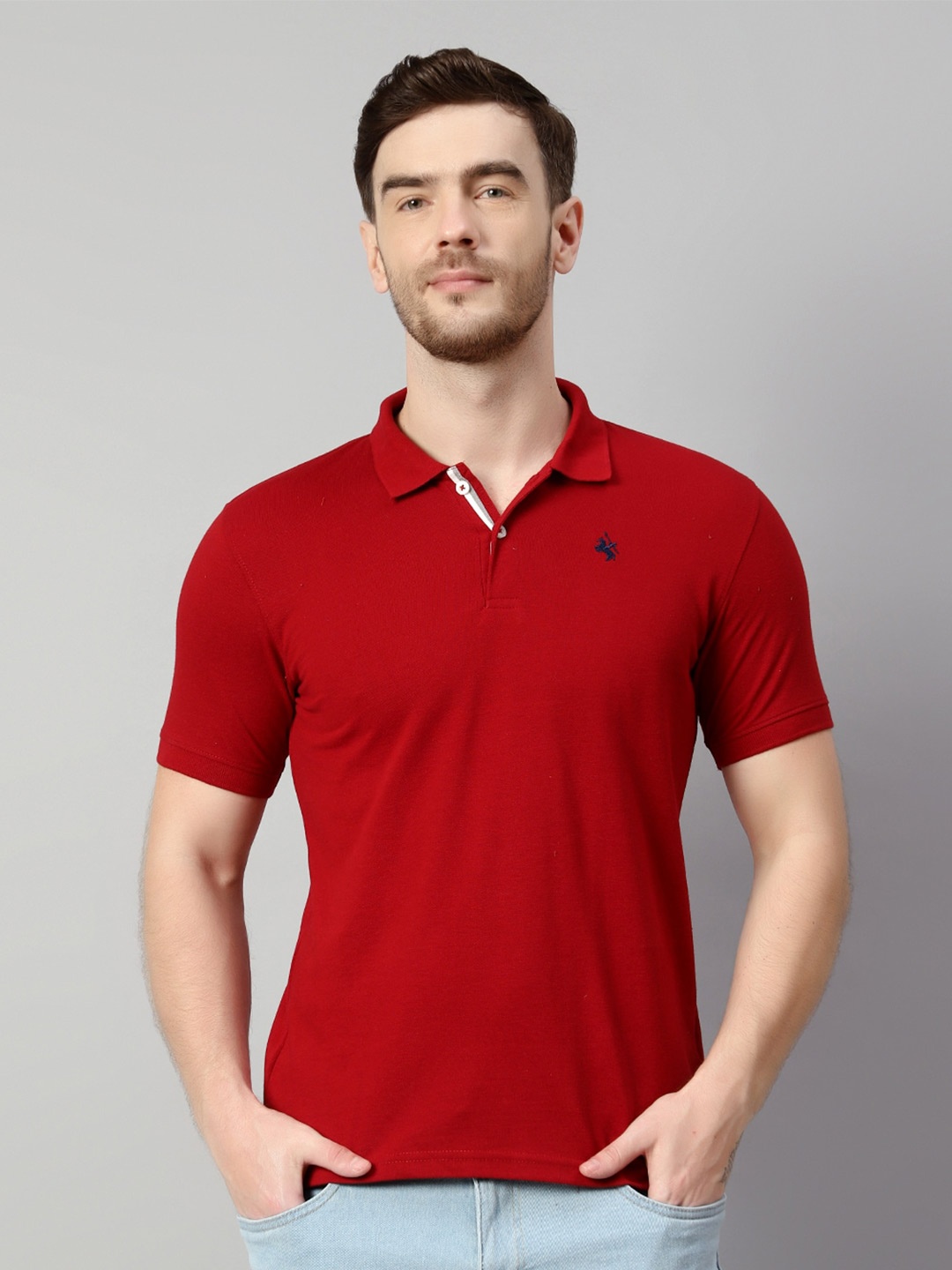 

Cantabil Polo Collar Short Sleeves Cotton T-shirt, Red