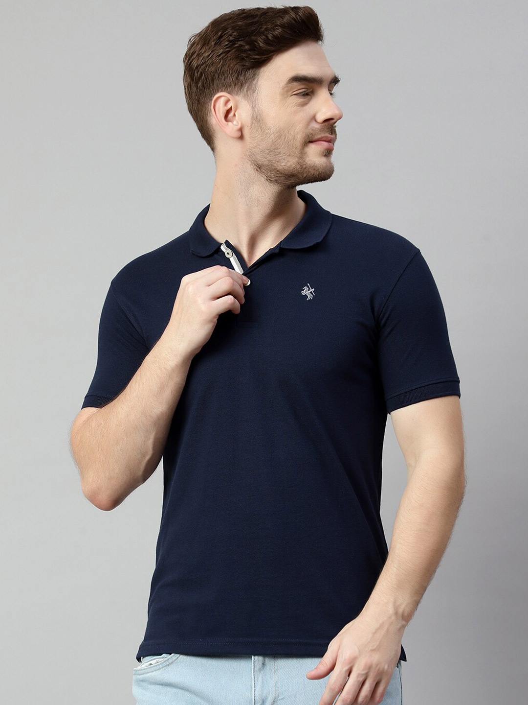 

Cantabil Polo Collar Short Sleeve Cotton T-shirt, Navy blue