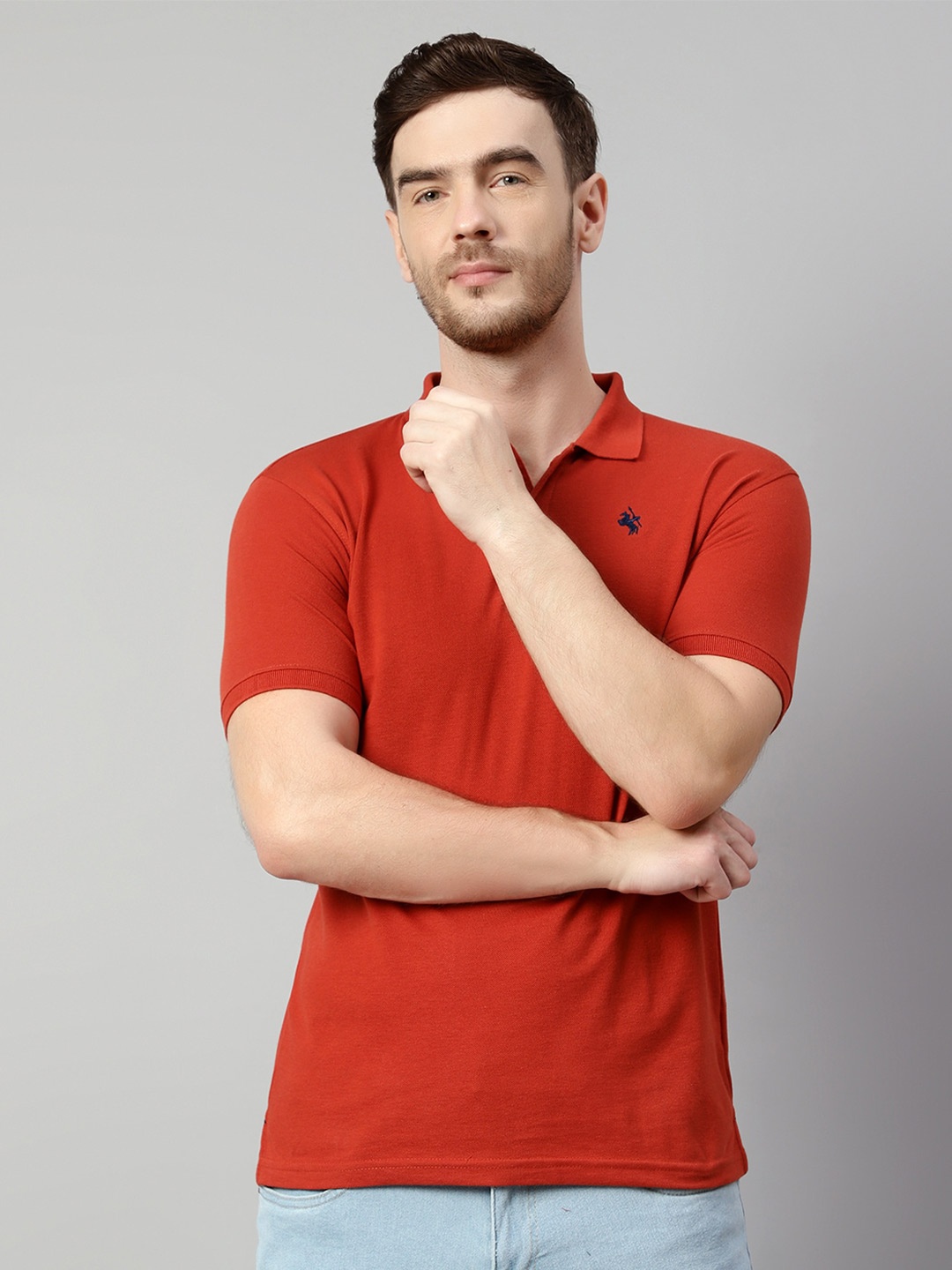 

Cantabil Short Sleeve Polo Collar Cotton T-shirt, Rust