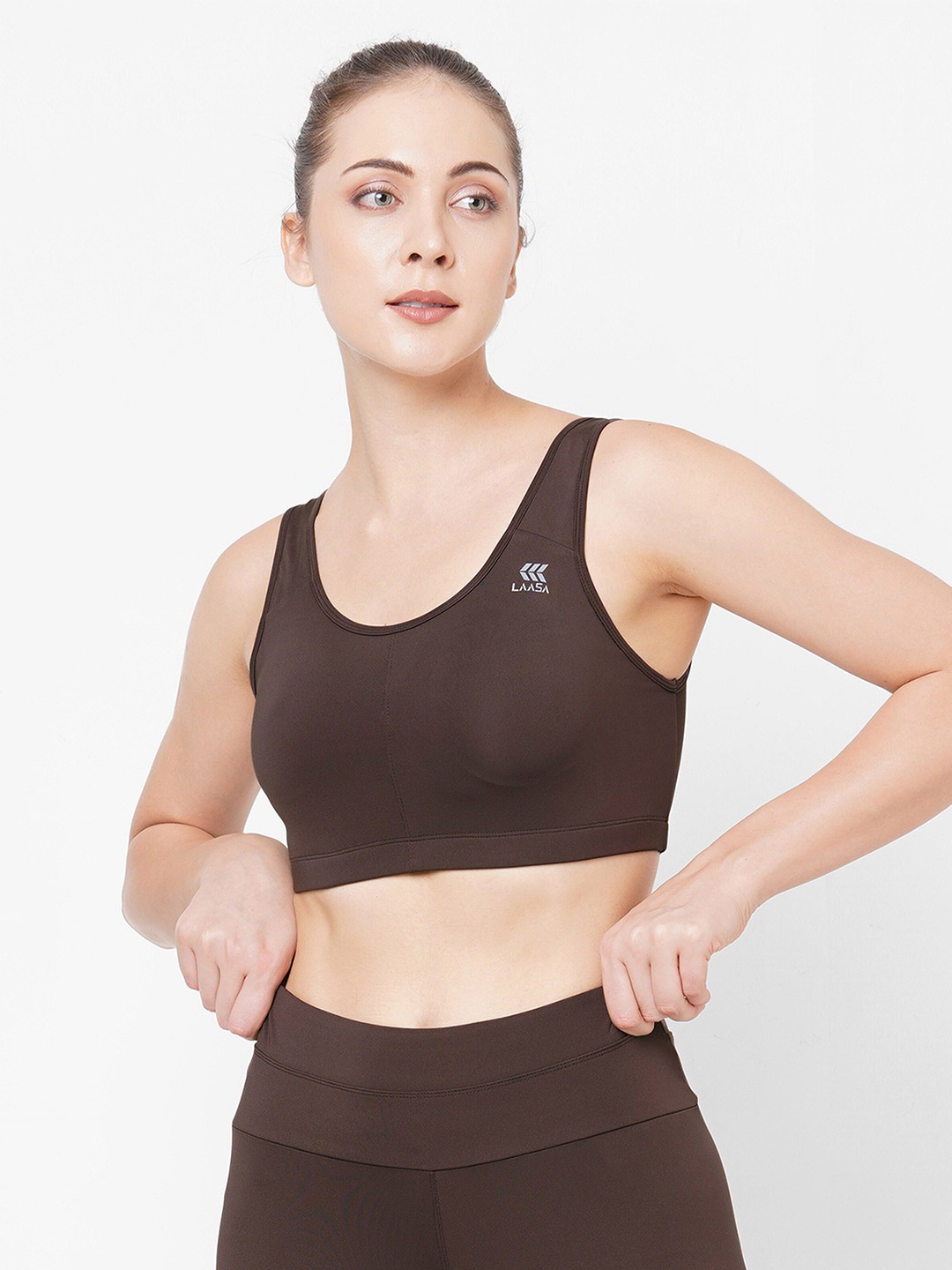 

LAASA SPORTS Full Coverage Seamless Moisture Wicking Dry Fit Sports Bra, Brown