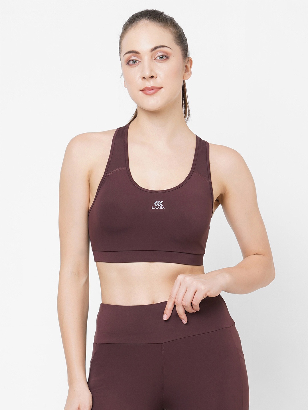 

LAASA SPORTS Removable Padding Full Coverage Moisture Wicking Seamless Dry Fit Sports Bra, Brown