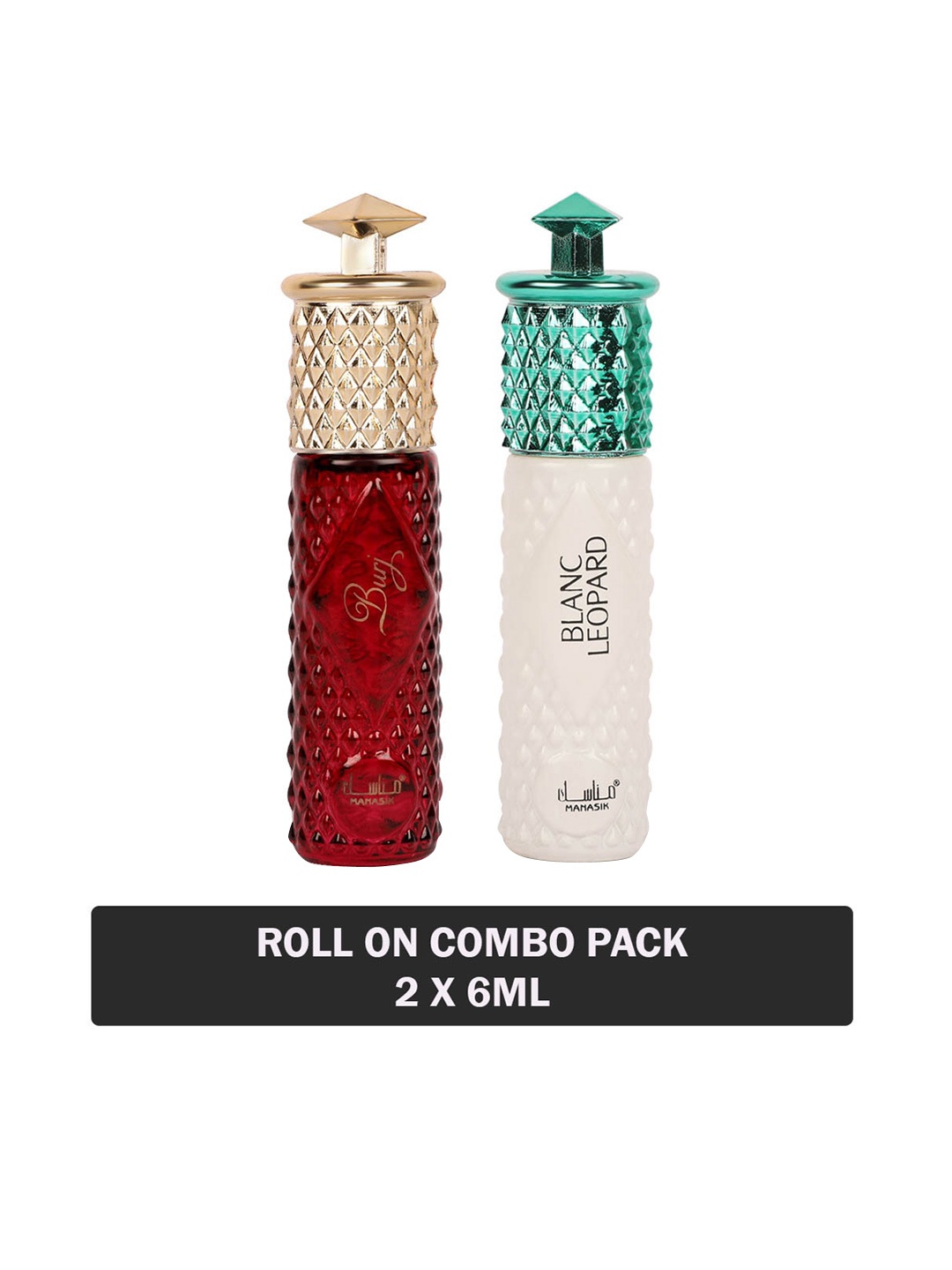 

MANASIK Set of Burj & Blanc Leopard Long-Lasting Roll-On Attar - 6 ml each, Red