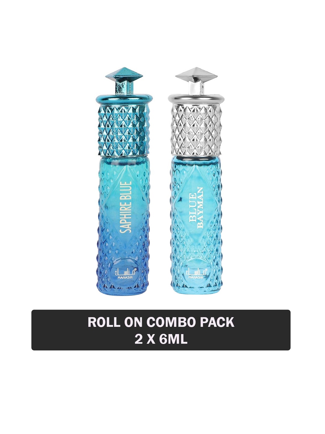 

MANASIK Set of Saphire Blue & Blue Bayman Long-Lasting Roll-On Attar - 6 ml each