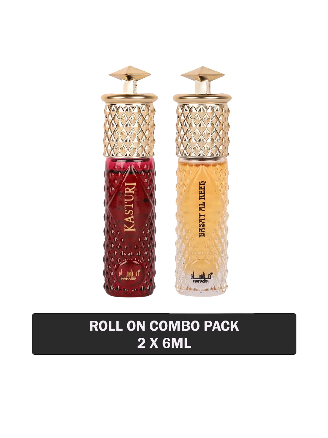

MANASIK Set of Kasturi & Basat Al Reeh Long-Lasting Roll-On Attar - 6 ml each, Yellow