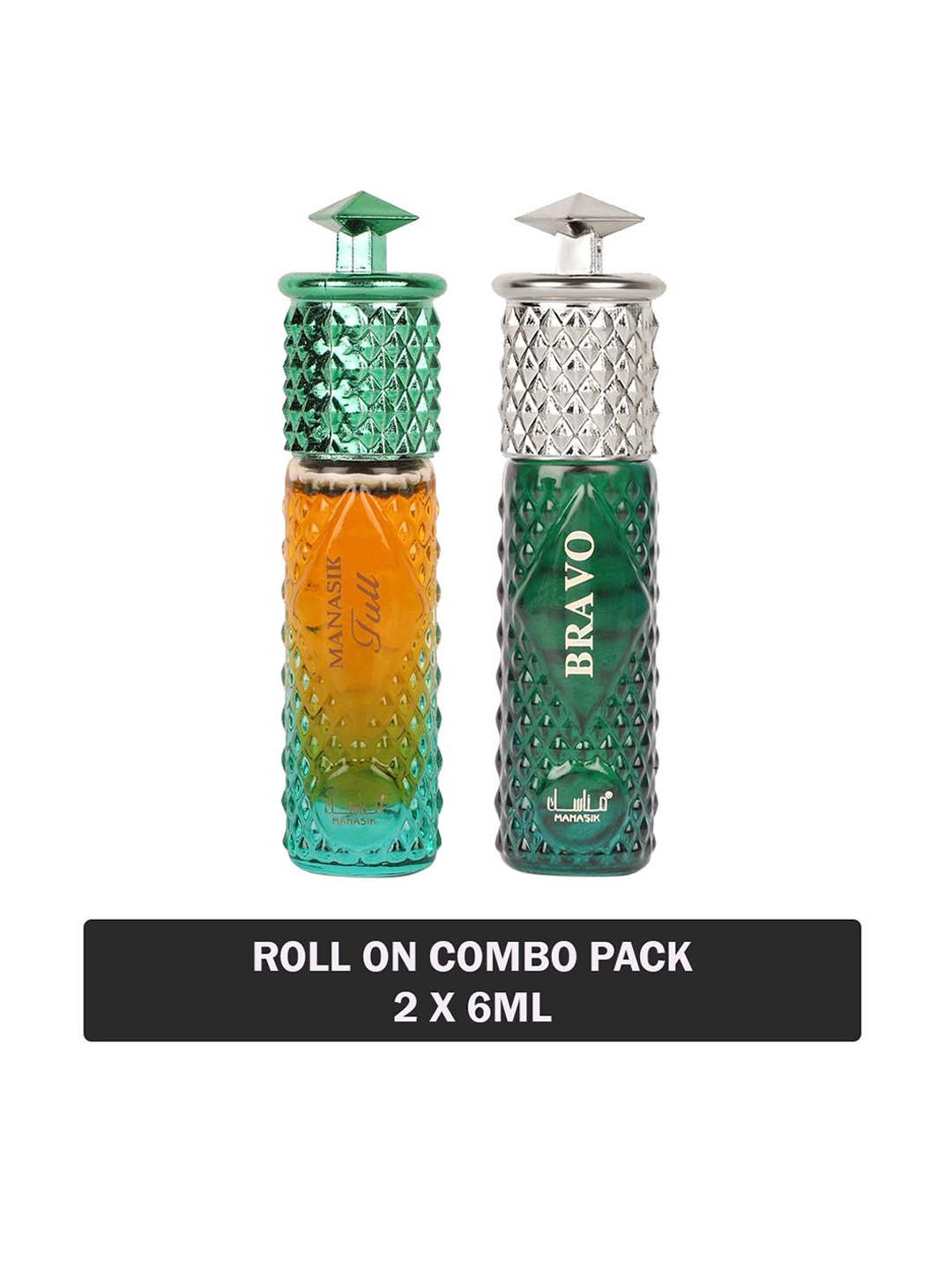 

MANASIK Premium Set Of 2 Roll On Attar Bravo & Full - 6 ml Each, Green