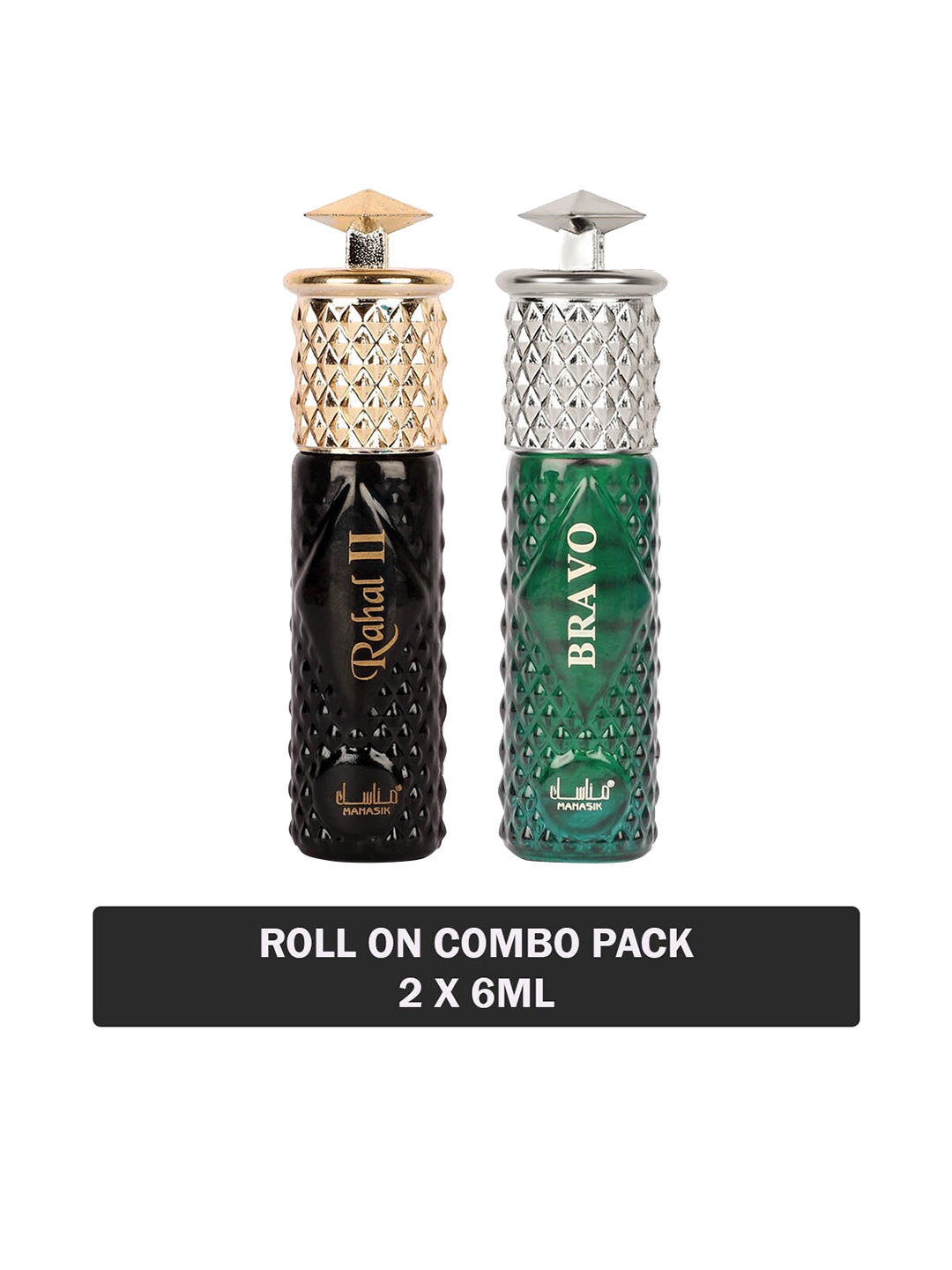 

MANASIK Set of Bravo & Rahal II Long-Lasting Roll-On Attar - 6 ml each, Black