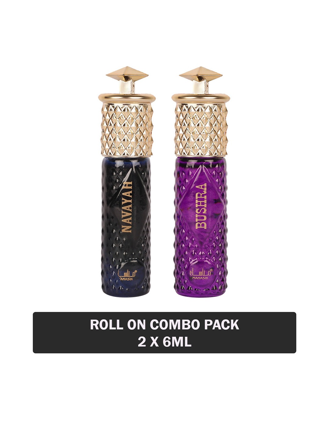 

MANASIK Set of Navayah & Bushra Long-Lasting Roll-On Attar - 6 ml each, Black