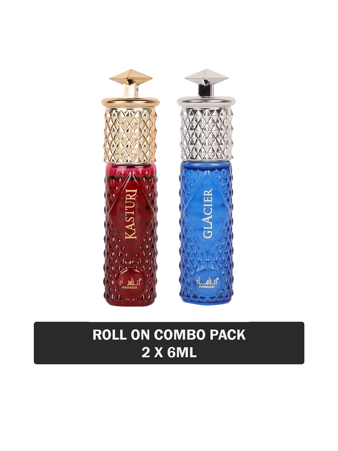 

MANASIK Set of Kasturi & Glacier Long-Lasting Roll-On Attar - 6 ml each, Blue