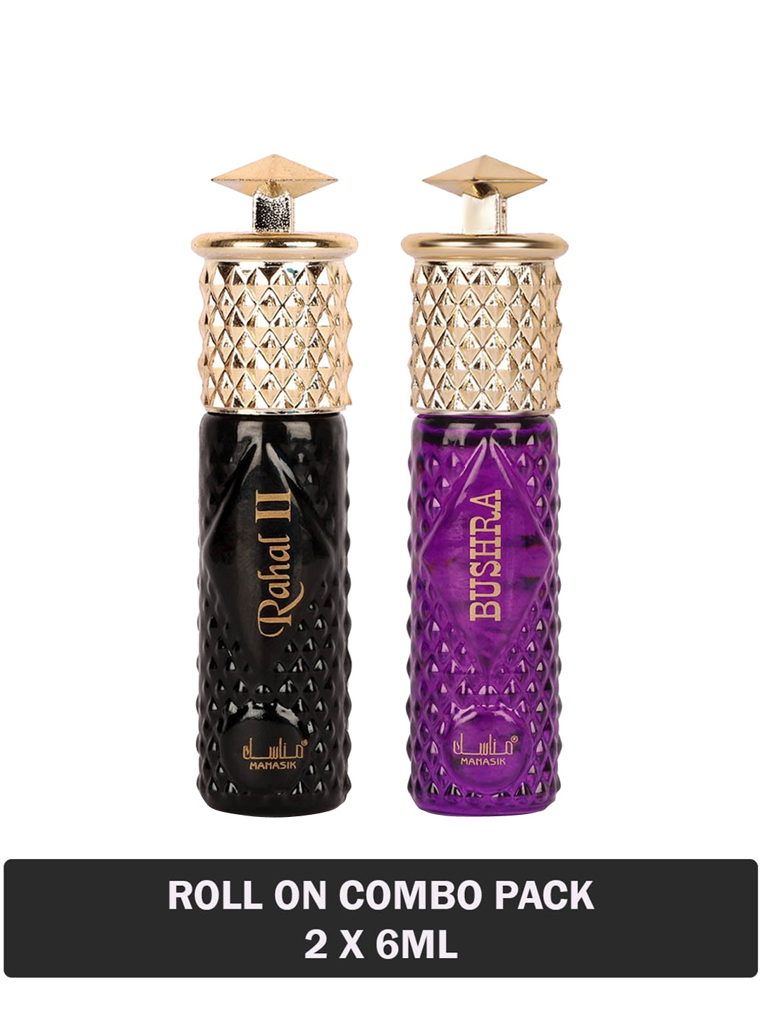 

MANASIK Set of Rahal II & Bushra Long-Lasting Roll-On Attar - 6 ml each, Black