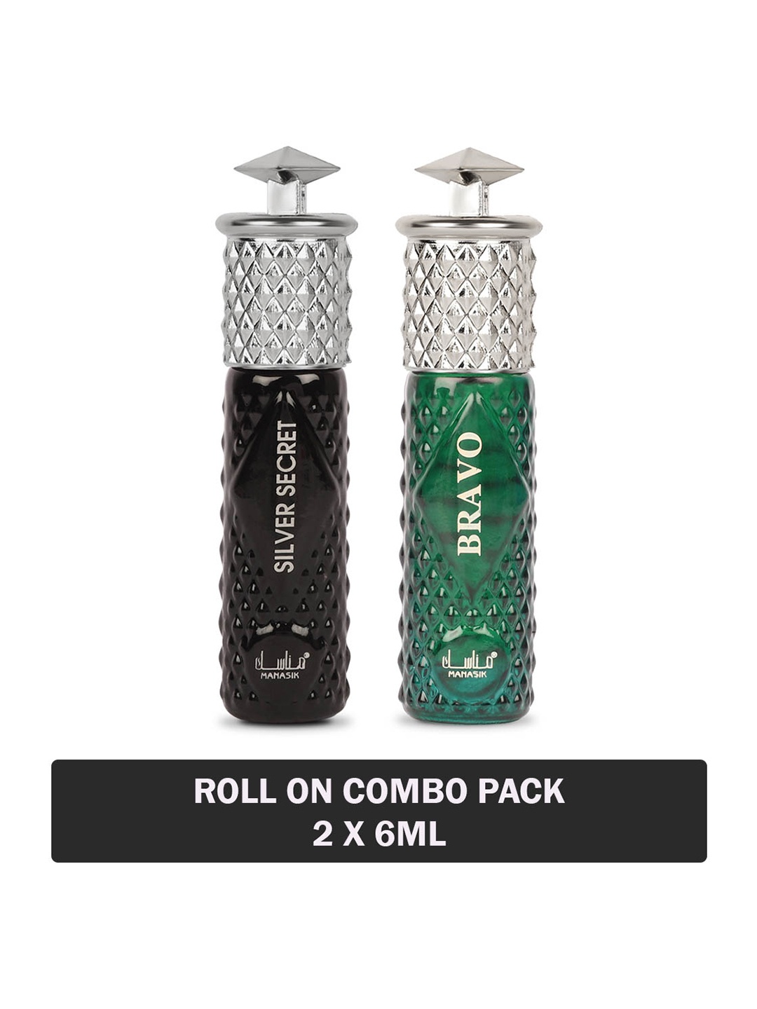 

MANASIK Men Set of Silver Secret & Bravo Long Lasting Attars - 6 ml Each, Black