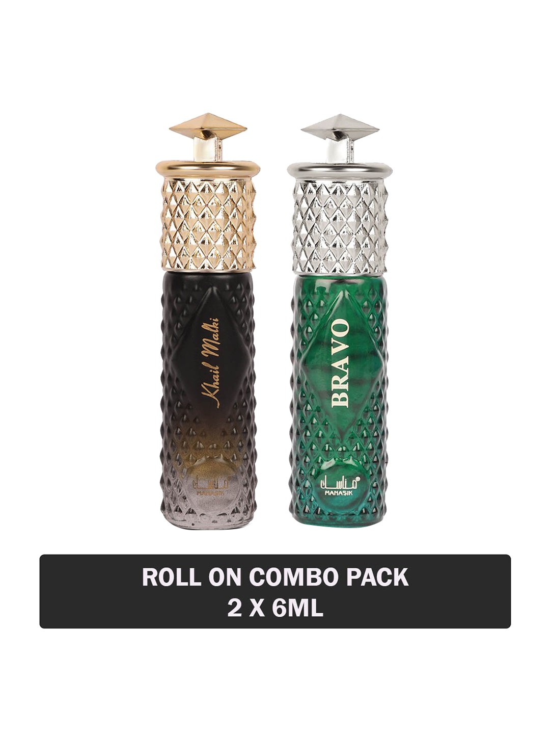 

MANASIK Set of Khail Malki & Bravo Long Lasting Attars - 6 ml Each, Black