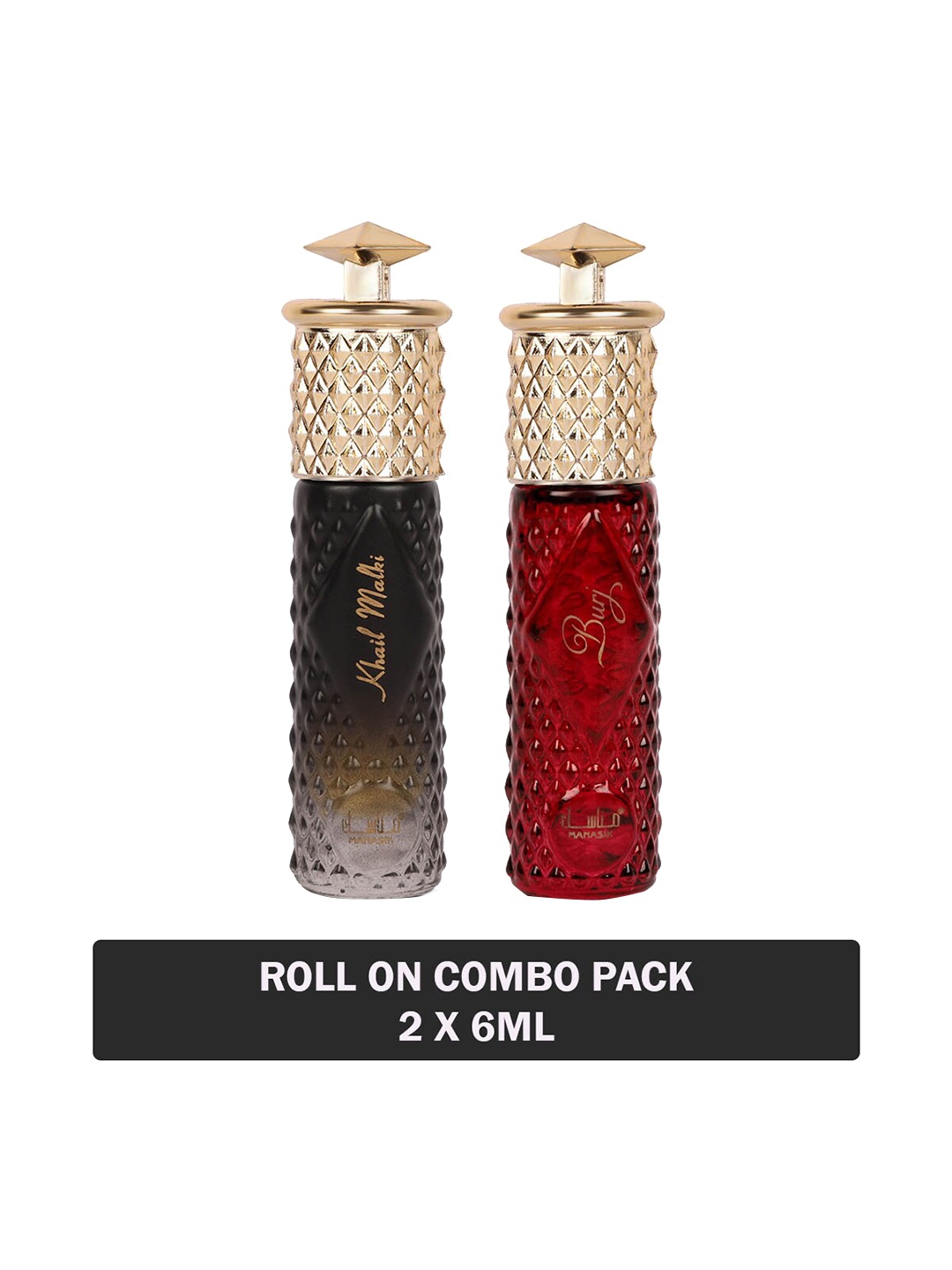 

MANASIK Set of Khail Malki & Burj Long Lasting Attars - 6 ml Each, Black