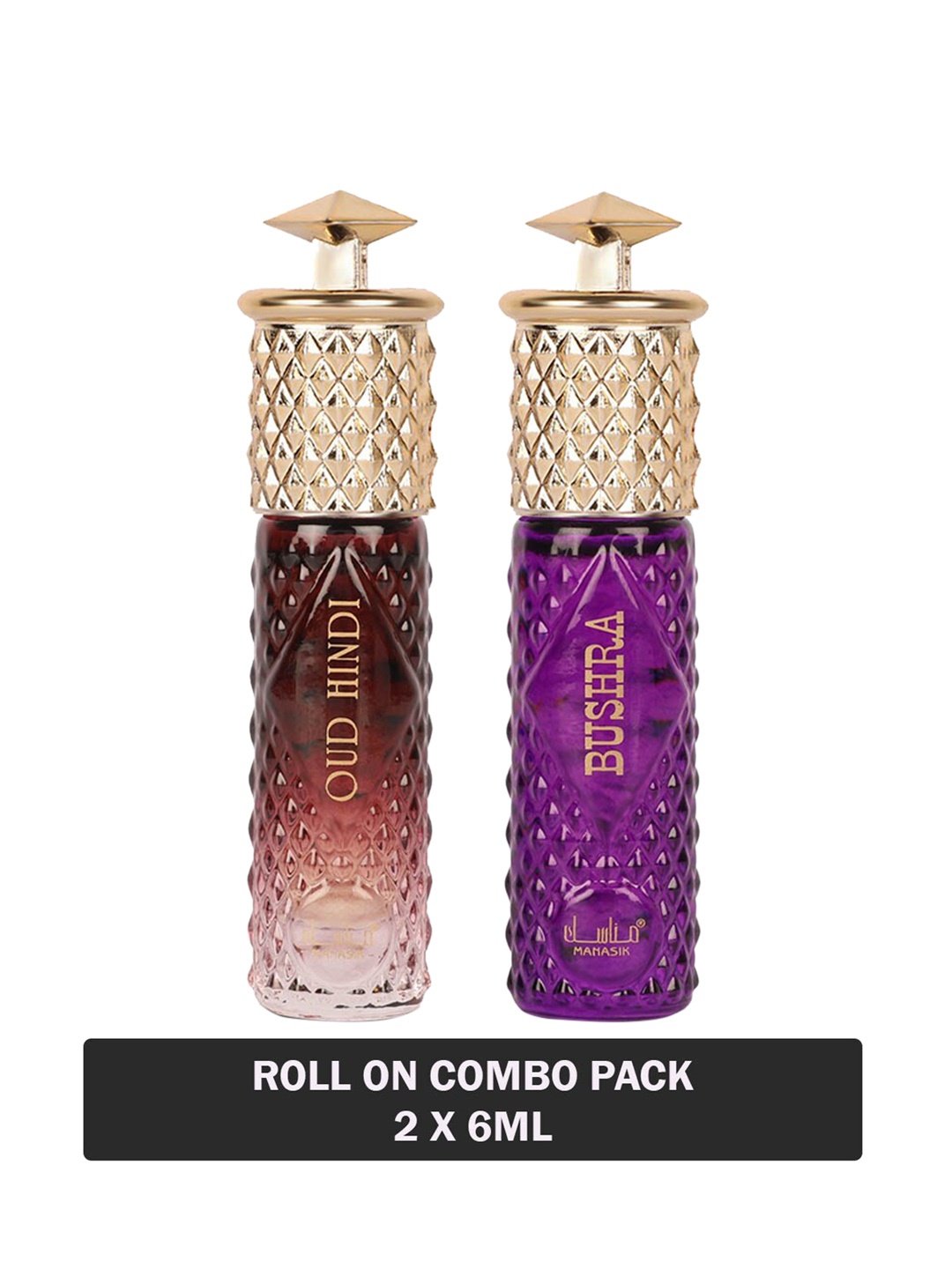 

MANASIK Set of Oud Hindi & Bushra Long Lasting Attars - 6 ml Each, Brown