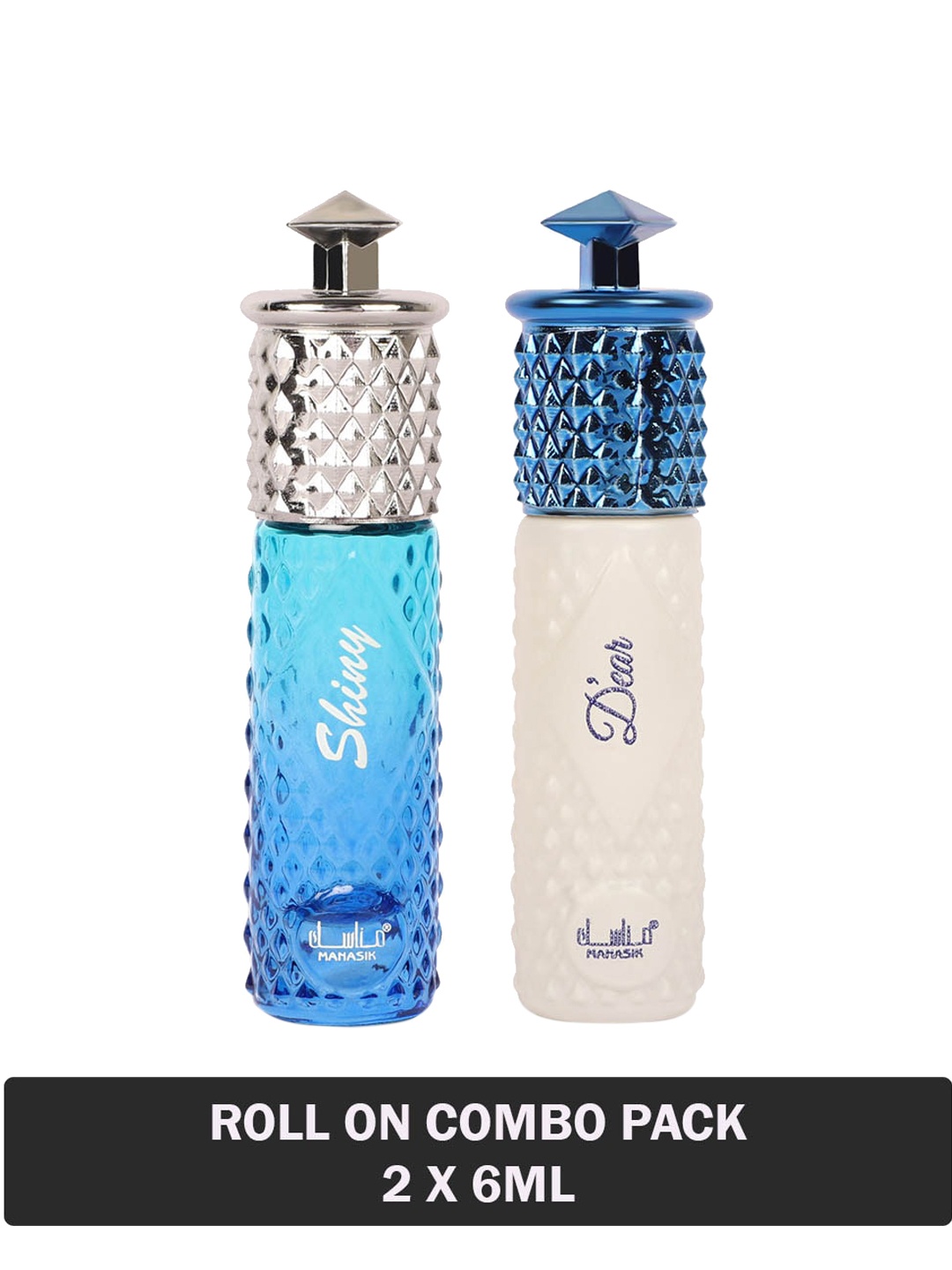 

MANASIK Set Of 2 Long Lasting Attars - 6 ml Each - Shiny Blue & D'ear, White