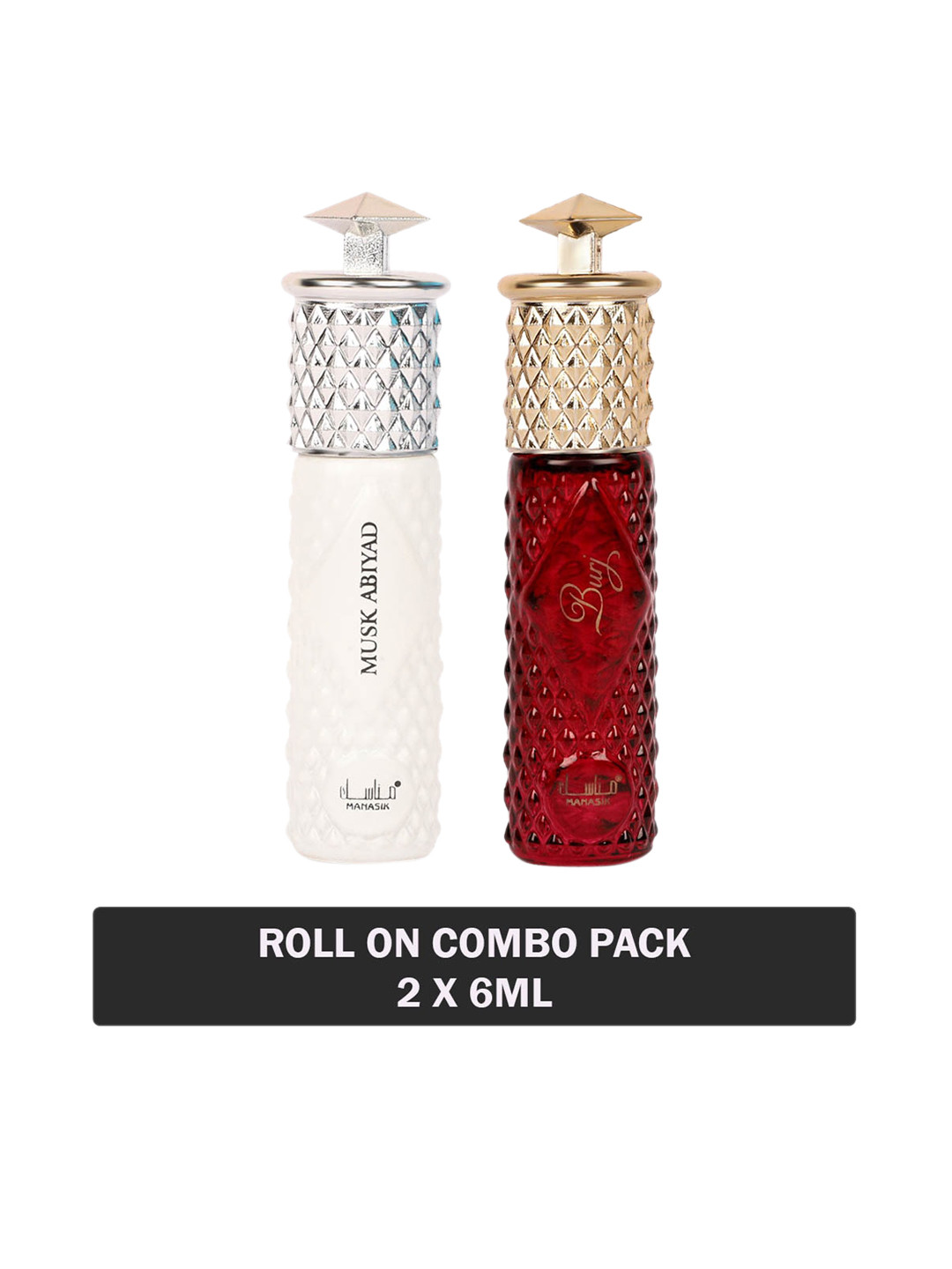 

MANASIK Set Of 2 Long Lasting Attars - 6 ml Each - Musk Abiyad & Burj, Na