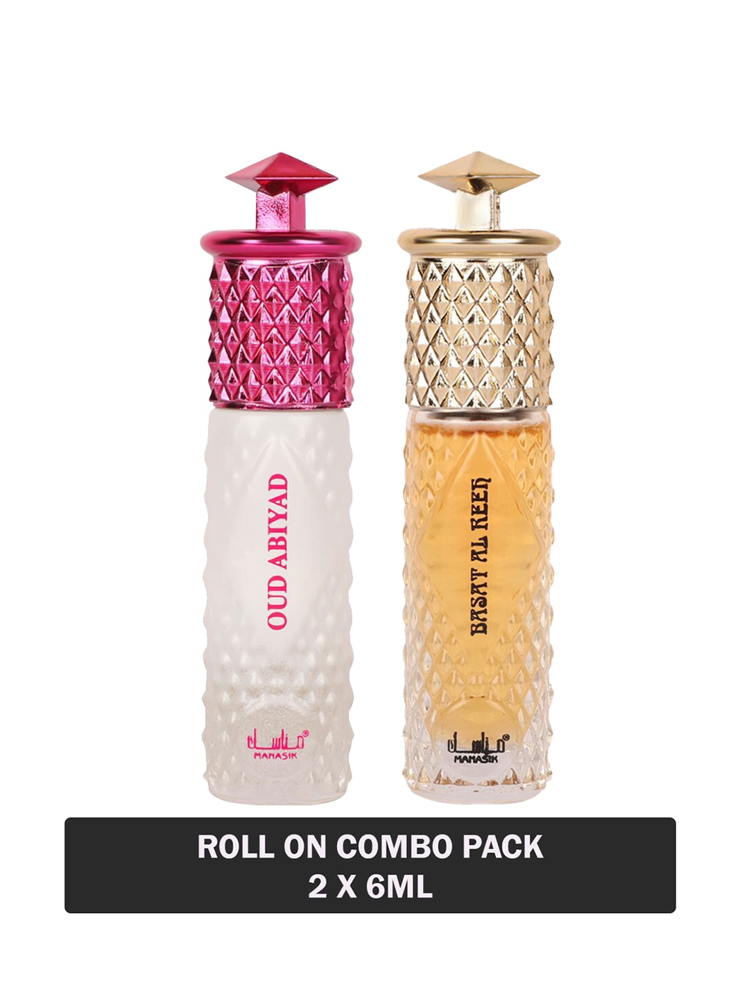 

MANASIK Set Of 2 Long Lasting Attars - 6 ml Each - Oud Abiyad - Basat Al Reeh, White