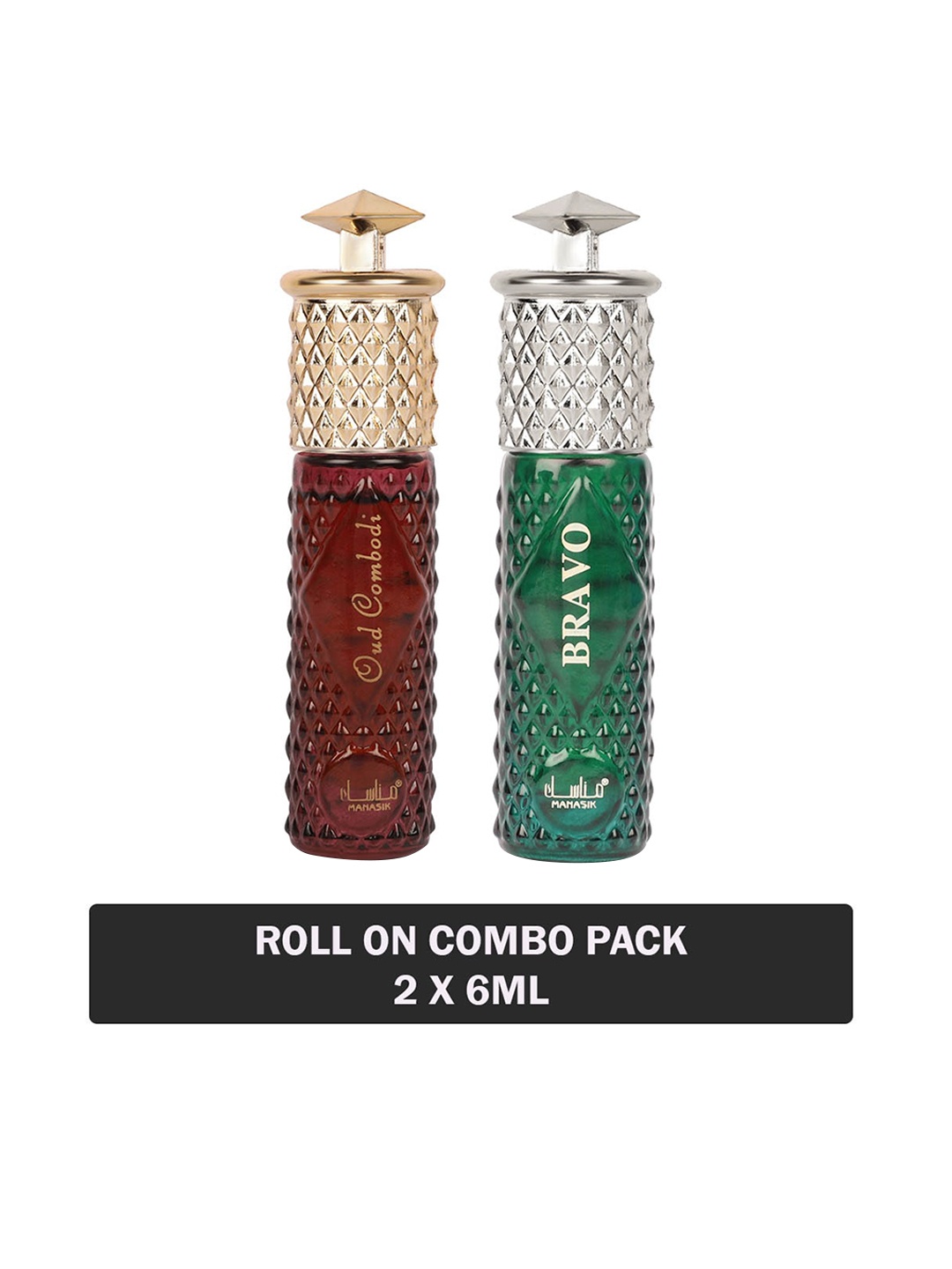 

MANASIK Men Set Of 2 Long Lasting Attars - 6 ml Each - Oud Combodi & Bravo, Green