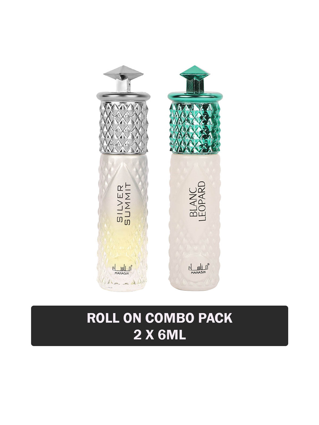 

MANASIK Men Set Of 2 Long Lasting Attars - 6 ml Each - Silver Summit & Blanc Leopard, White