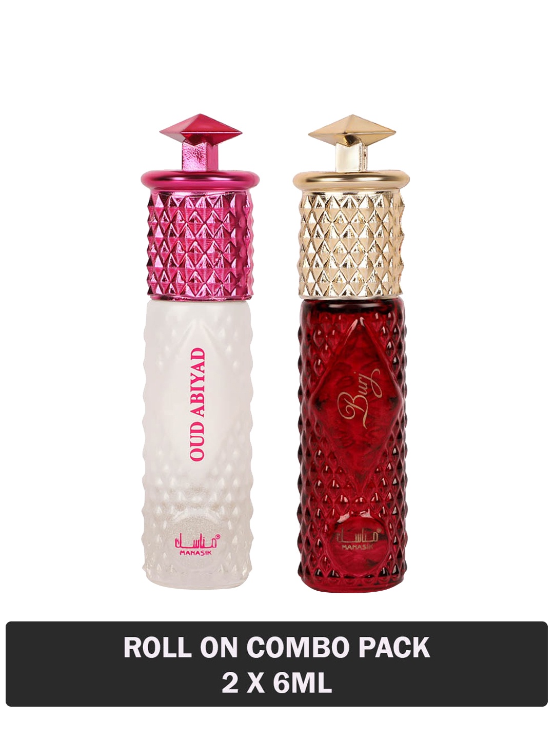 

MANASIK Set Of 2 Long Lasting Attars - 6 ml Each - Oud Abiyad & Burj, Na