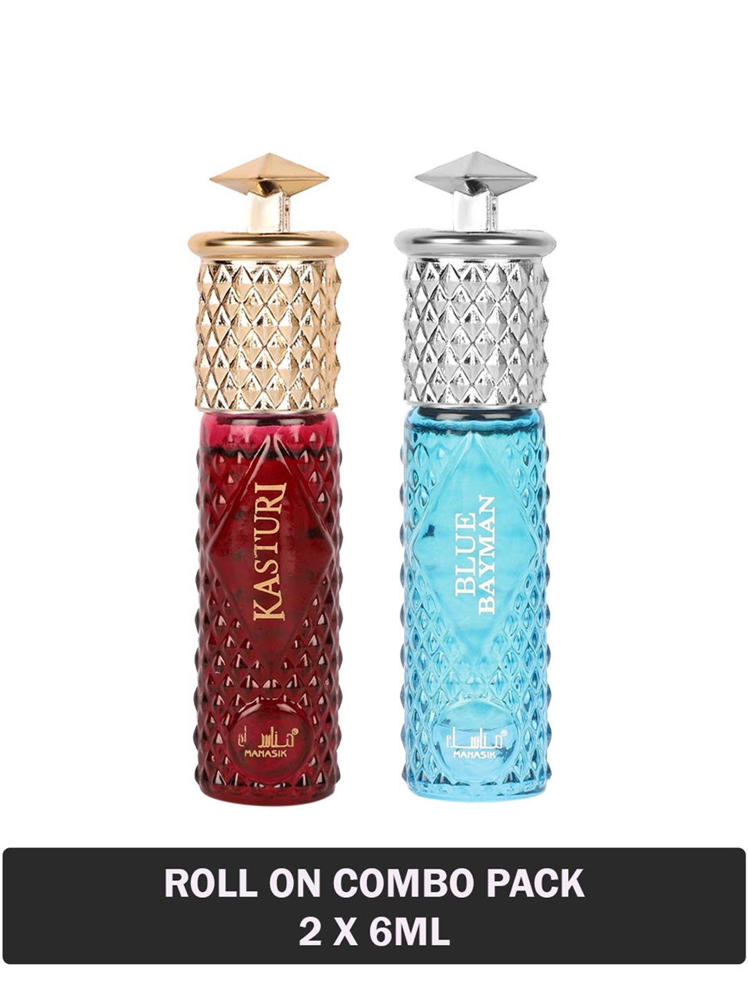 

MANASIK Men Set Of 2 Long Lasting Attars - 6 ml Each - Kasturi & Blue Bayman