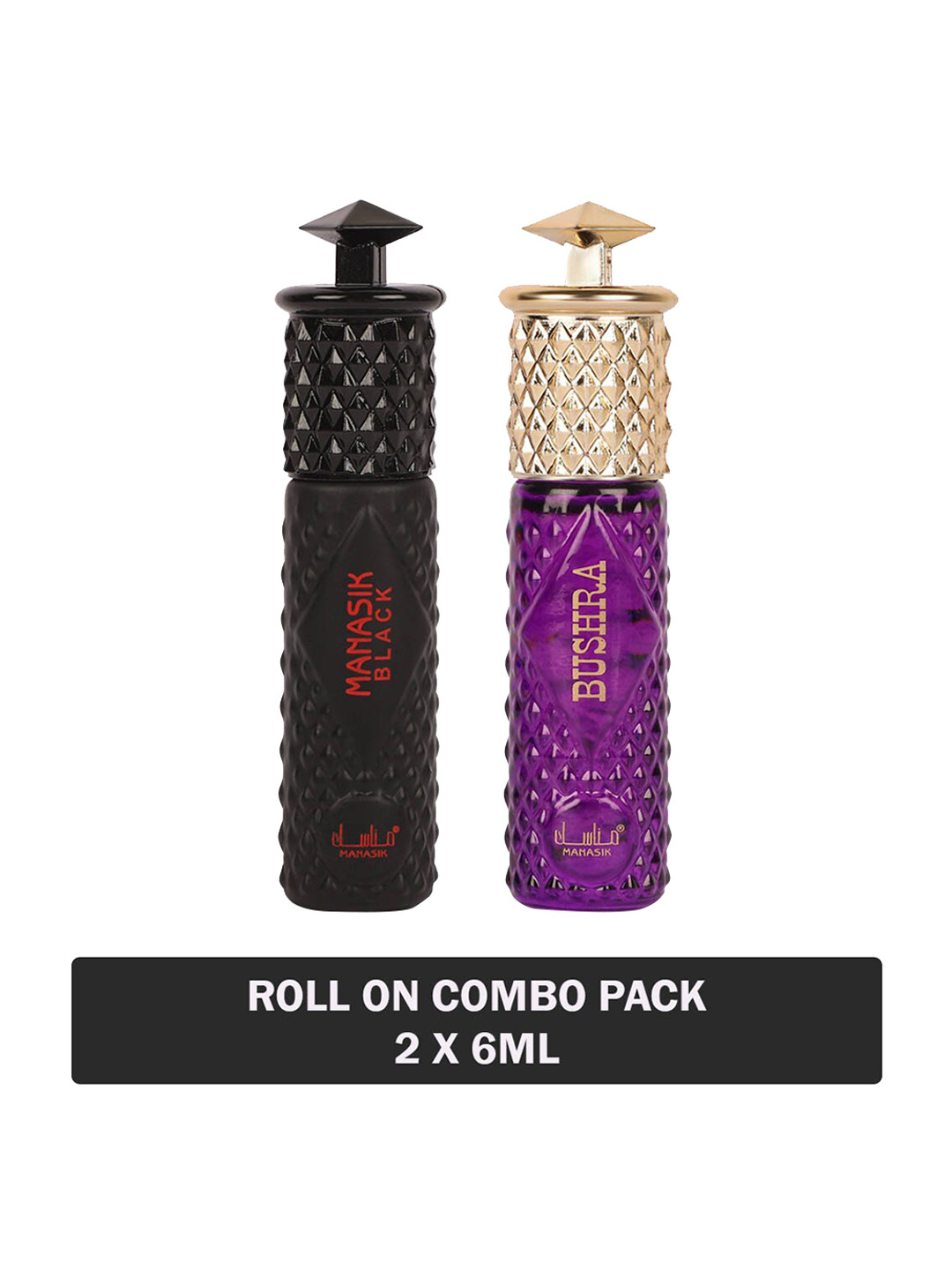 

MANASIK Set Of 2 Long Lasting Attars - 6 ml Each - Black & Bushra