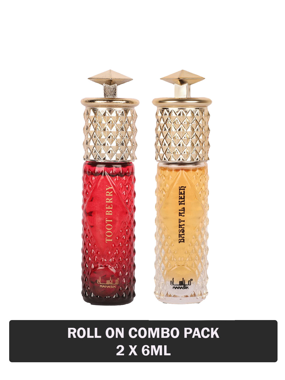

MANASIK Set Of 2 Long Lasting Attars - 6 ml Each - Toot Berry & Basat Al Reeh, Red