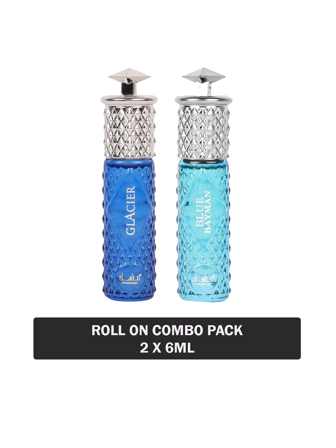 

MANASIK Set Of 2 Long Lasting Attars - 6 ml Each - Glacier & Blue Bayman, Na
