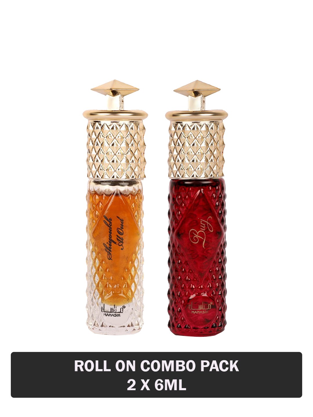 

MANASIK Set Of 2 Long Lasting Attars - 6 ml Each - Shiyoukh Al Oud & Burj, Yellow