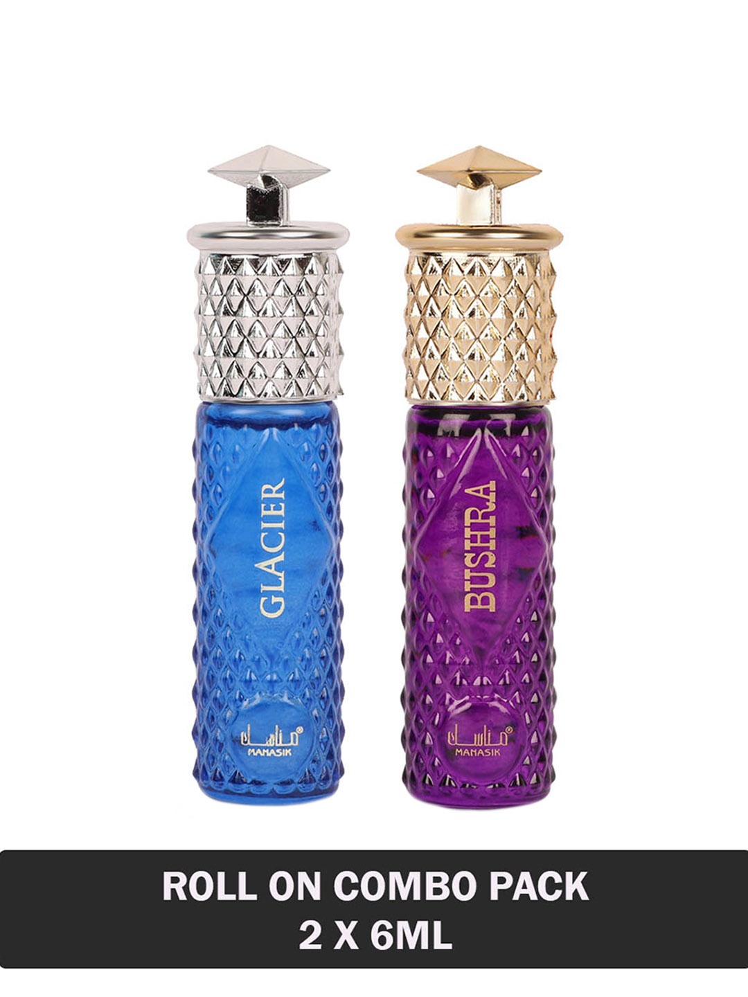

Manasik Set Of 2 Long Lasting Attars - 6 ml Each - Glacier & Bushra, Purple