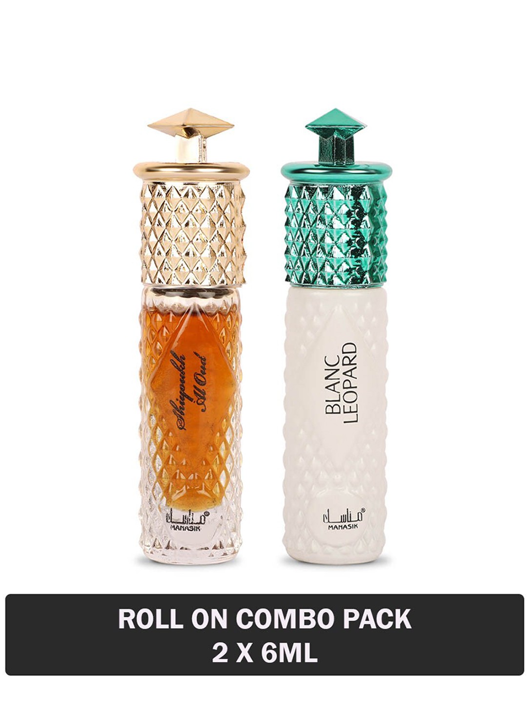 

MANASIK Men Set Of 2 Long Lasting Attars - 6 ml Each - Shiyoukh Al Oud & Blanc Leopard, Yellow
