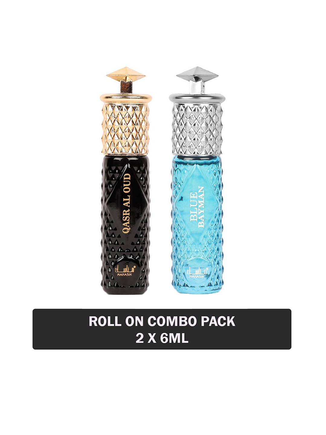 

MANASIK Set Of 2 Long Lasting Attars - 6 ml Each - Qasr Al Oud & Blue Bayman