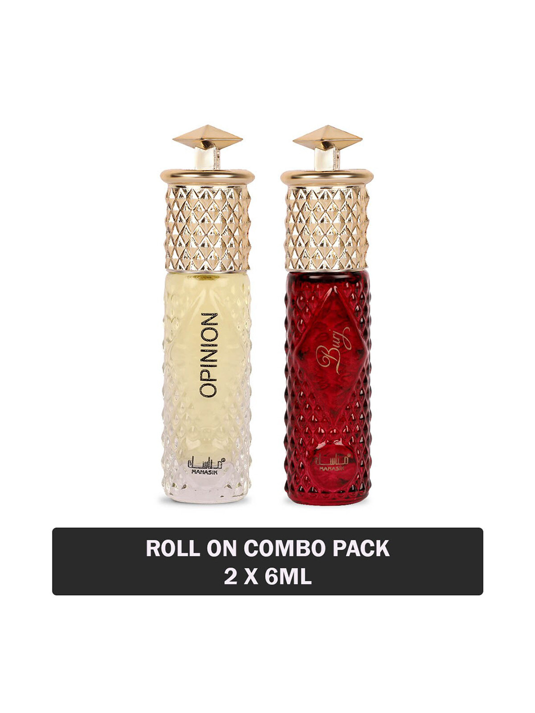 

MANASIK Set Of 2 Long Lasting Attars - 6 ml Each - Opinion & Burj, Red