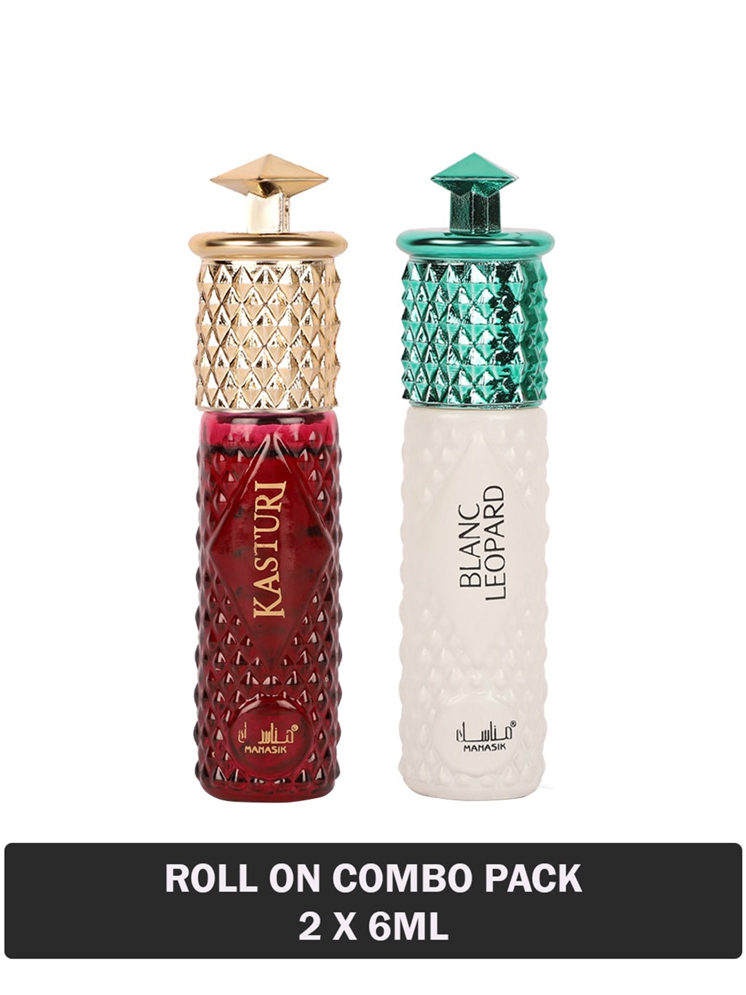 

MANASIK Men Set Of 2 Long Lasting Attars - 6 ml Each - Kasturi & Blanc Leopard, White
