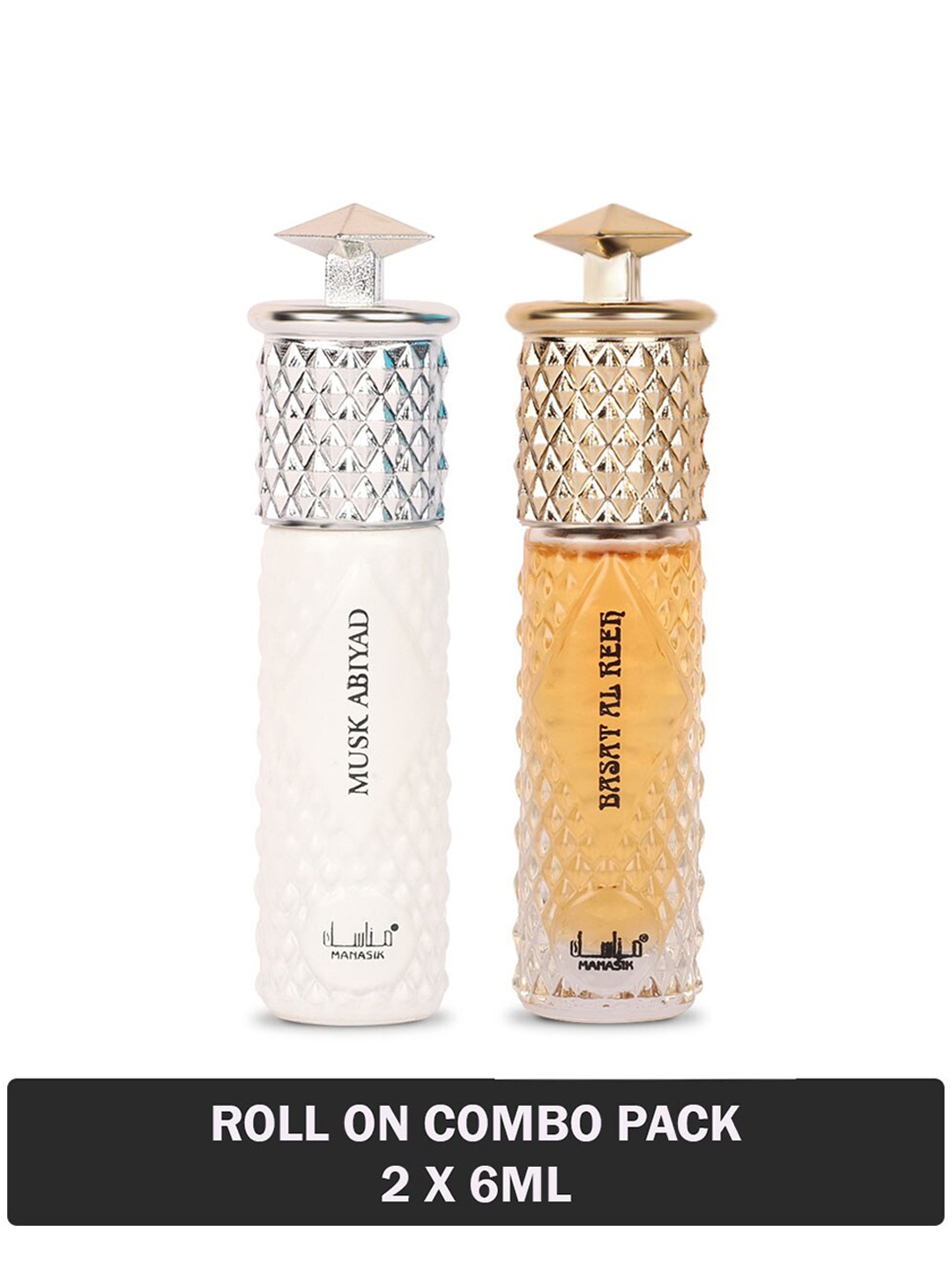 

MANASIK Set Of 2 Long-Lasting Roll-On Attars 6ml Each - Musk Abiyad & Basat Al Reeh, White