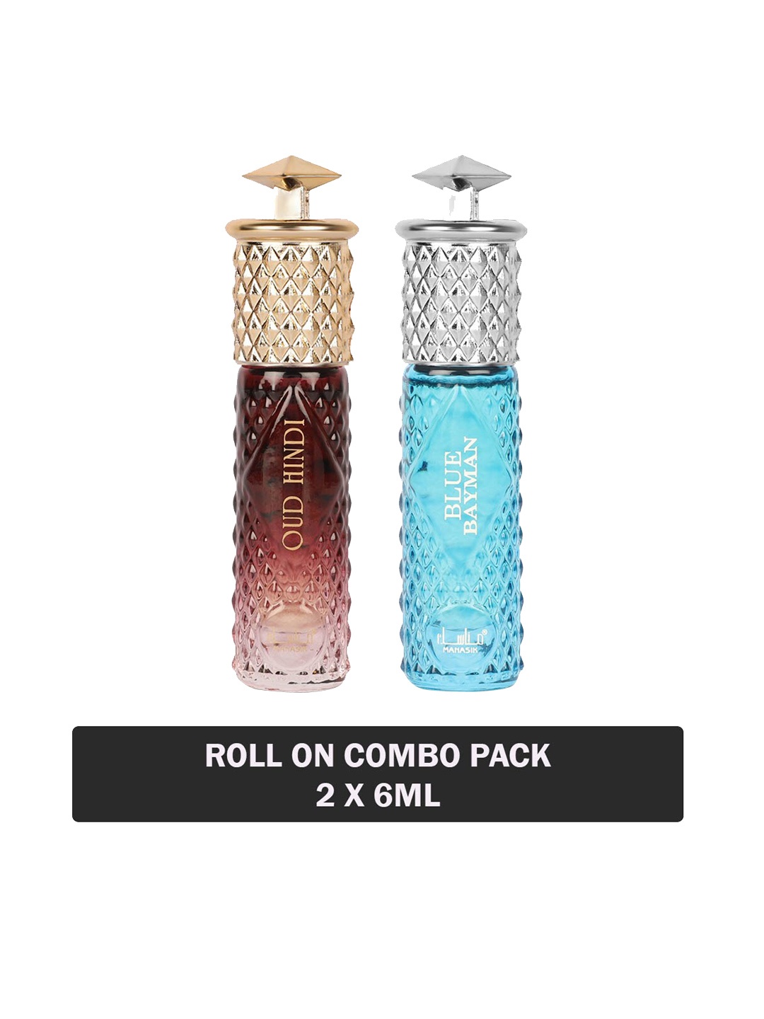 

MANASIK Set Of 2 Men Long-Lasting Roll-On Attars 6ml Each - Oud Hindi & Blue Bayman